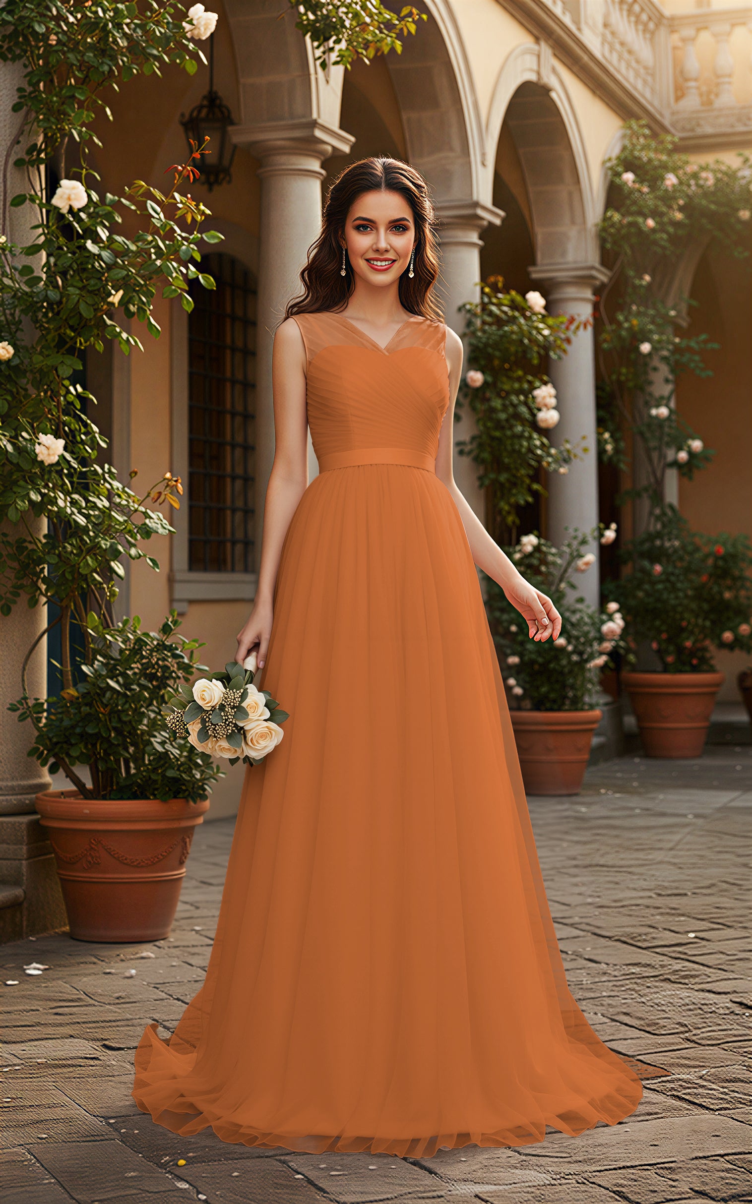 Elegant Bridesmaid Dress - Cap Sleeve Formal Gown TFB8069