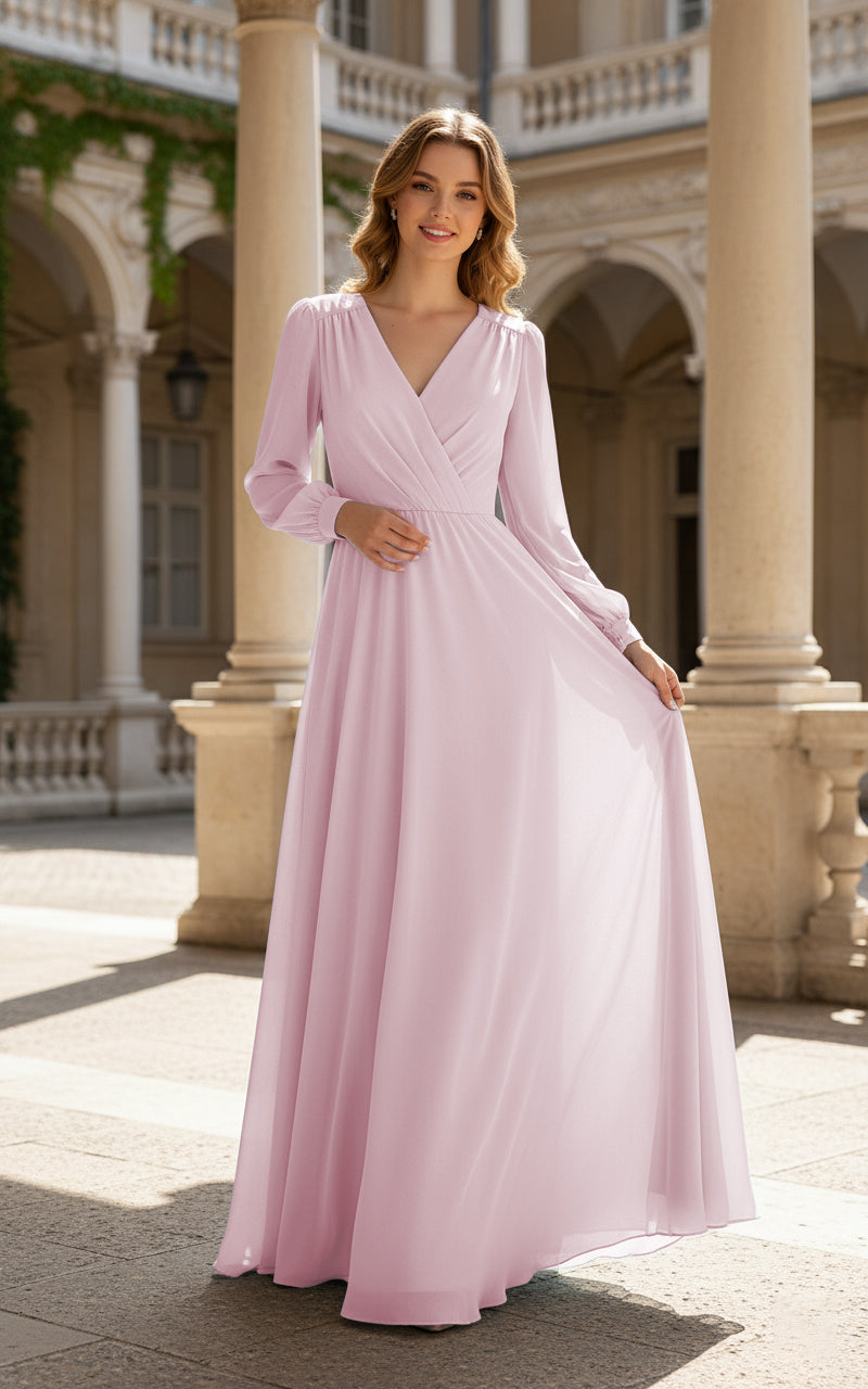 Romantic Bridesmaid Gown - Ruffled Sleeve Design TFB8068