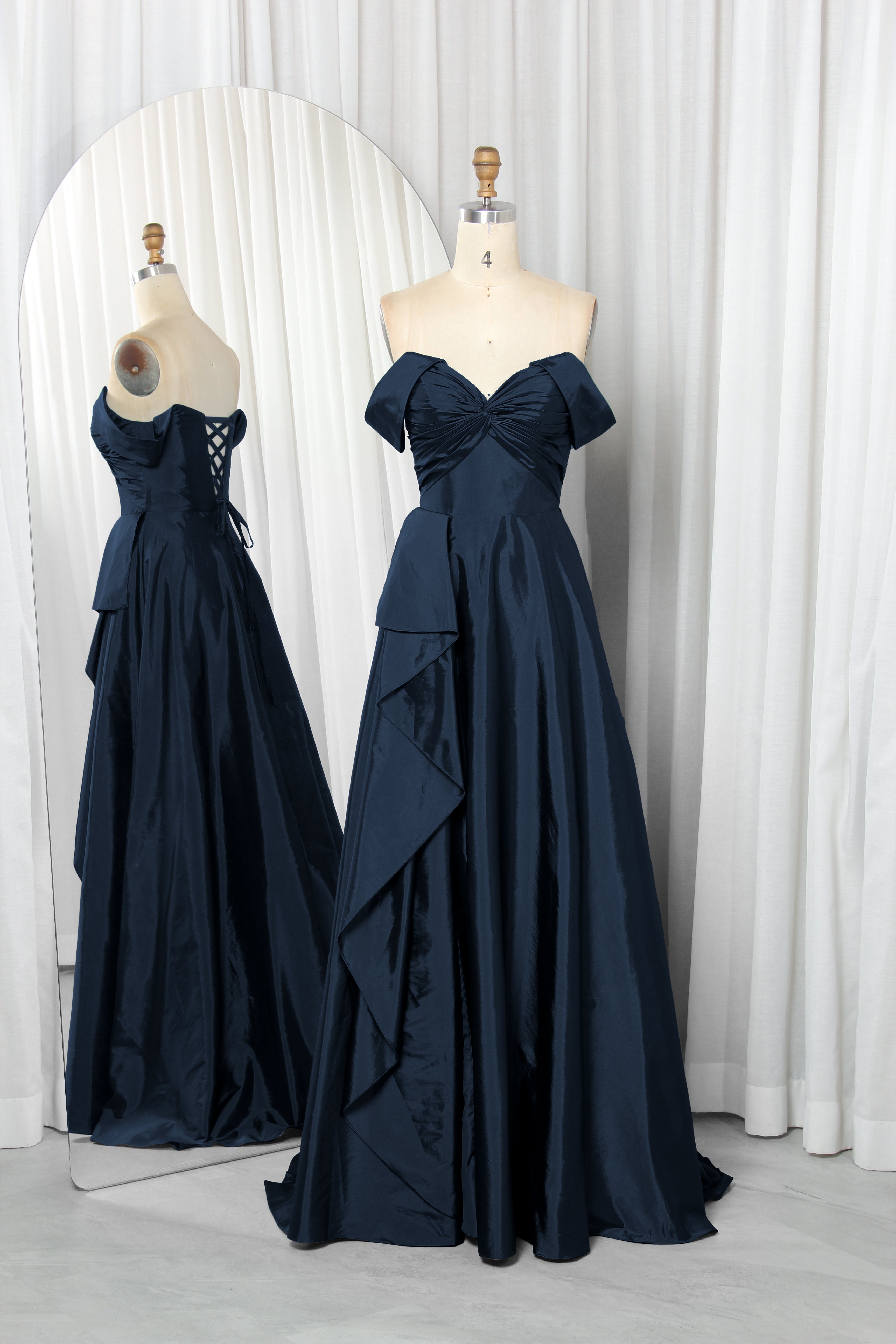 off-the-shoulder A-line prom dress