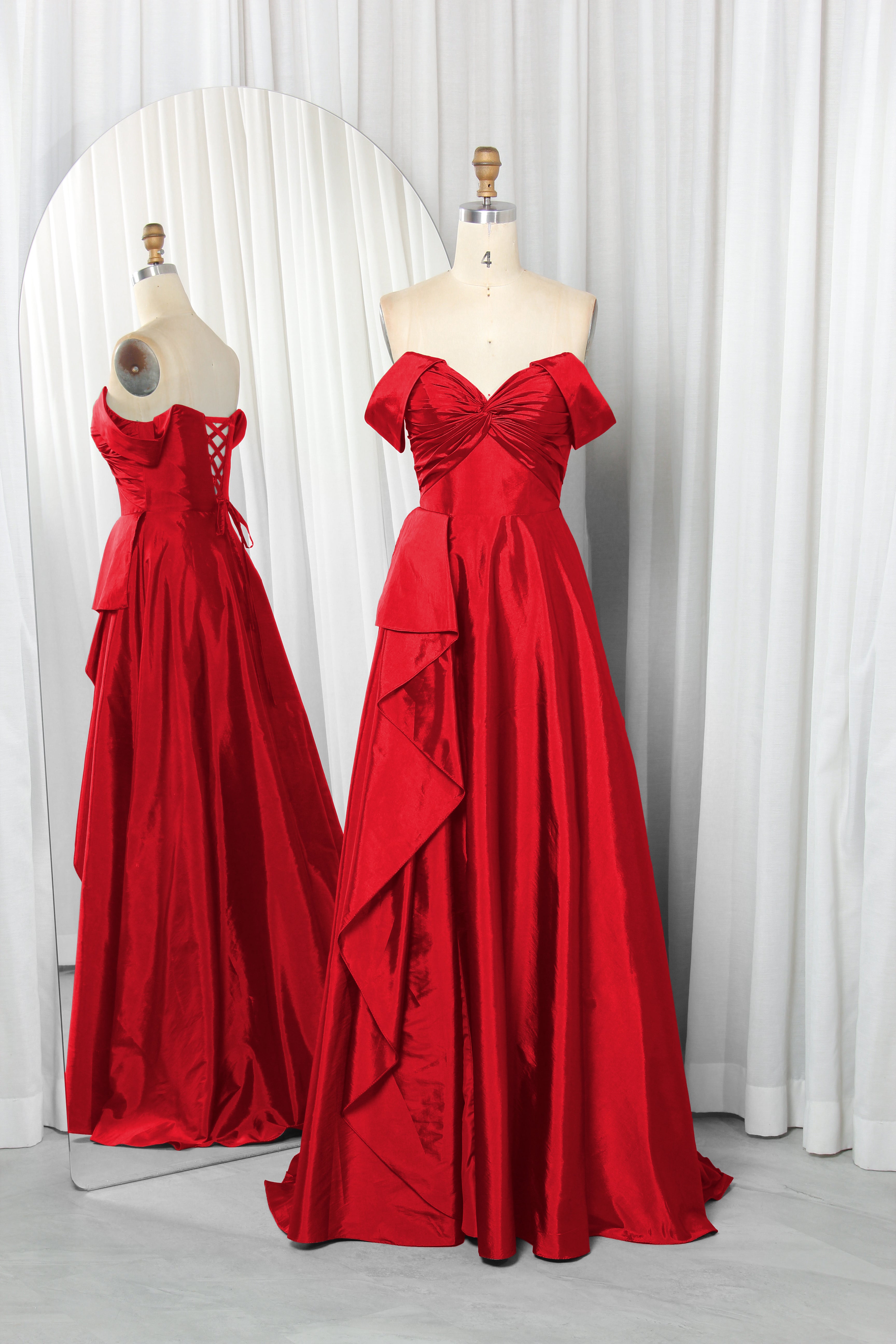 off-the-shoulder A-line prom dress