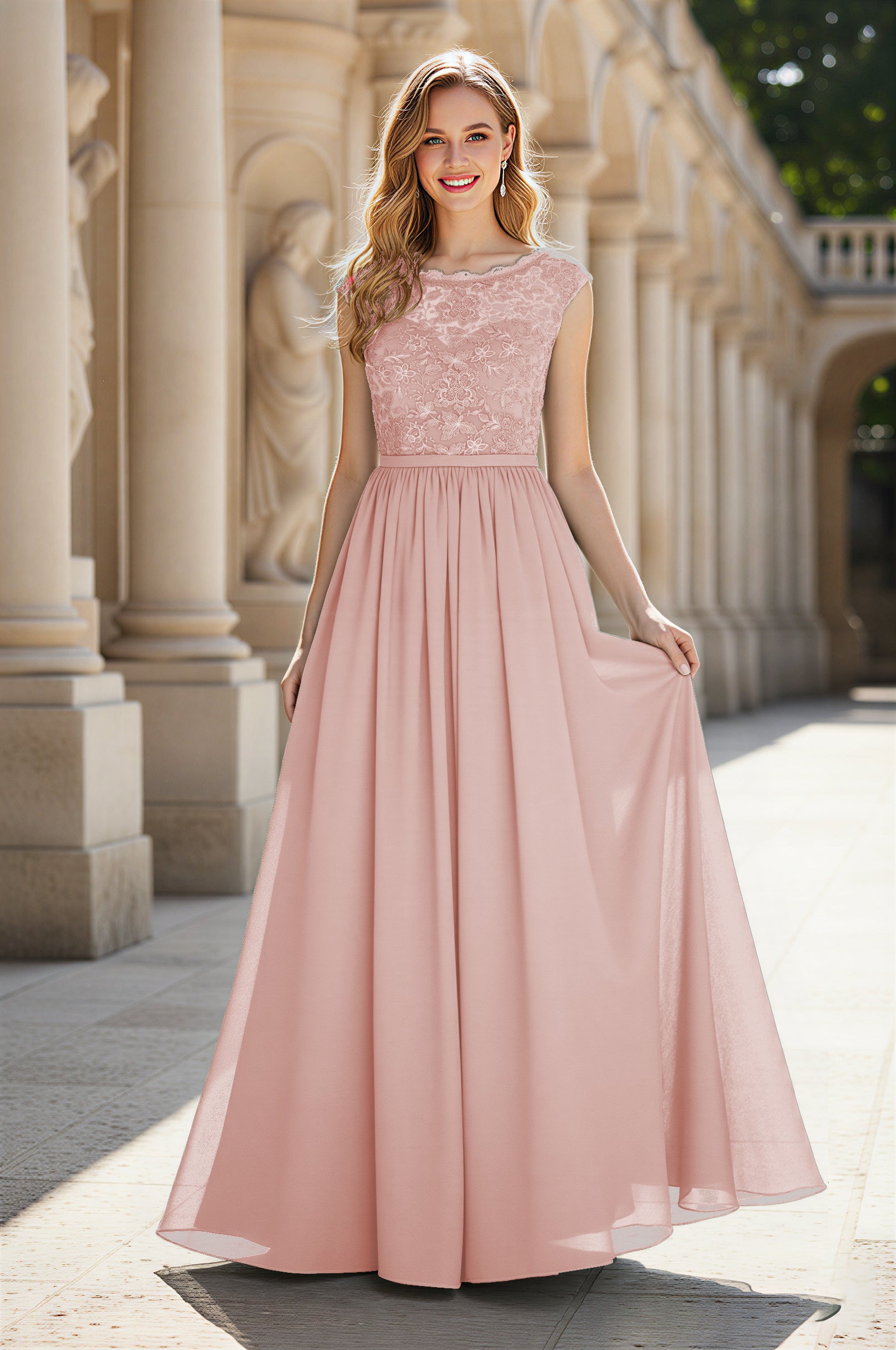 Elegant & Simple Bridesmaid Dress - Round Neck A-Line TFB8072
