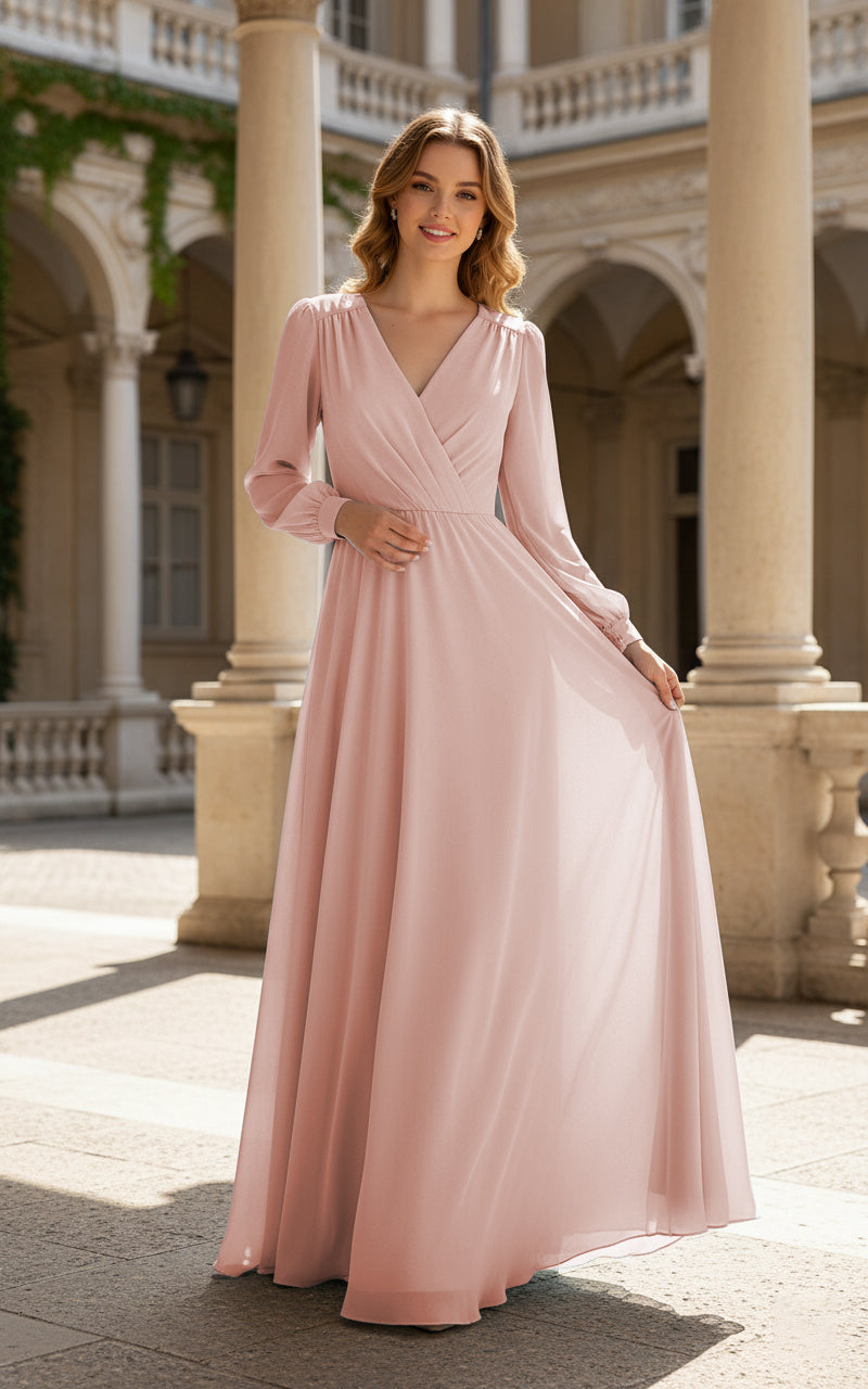 Romantic Bridesmaid Gown - Ruffled Sleeve Design TFB8068