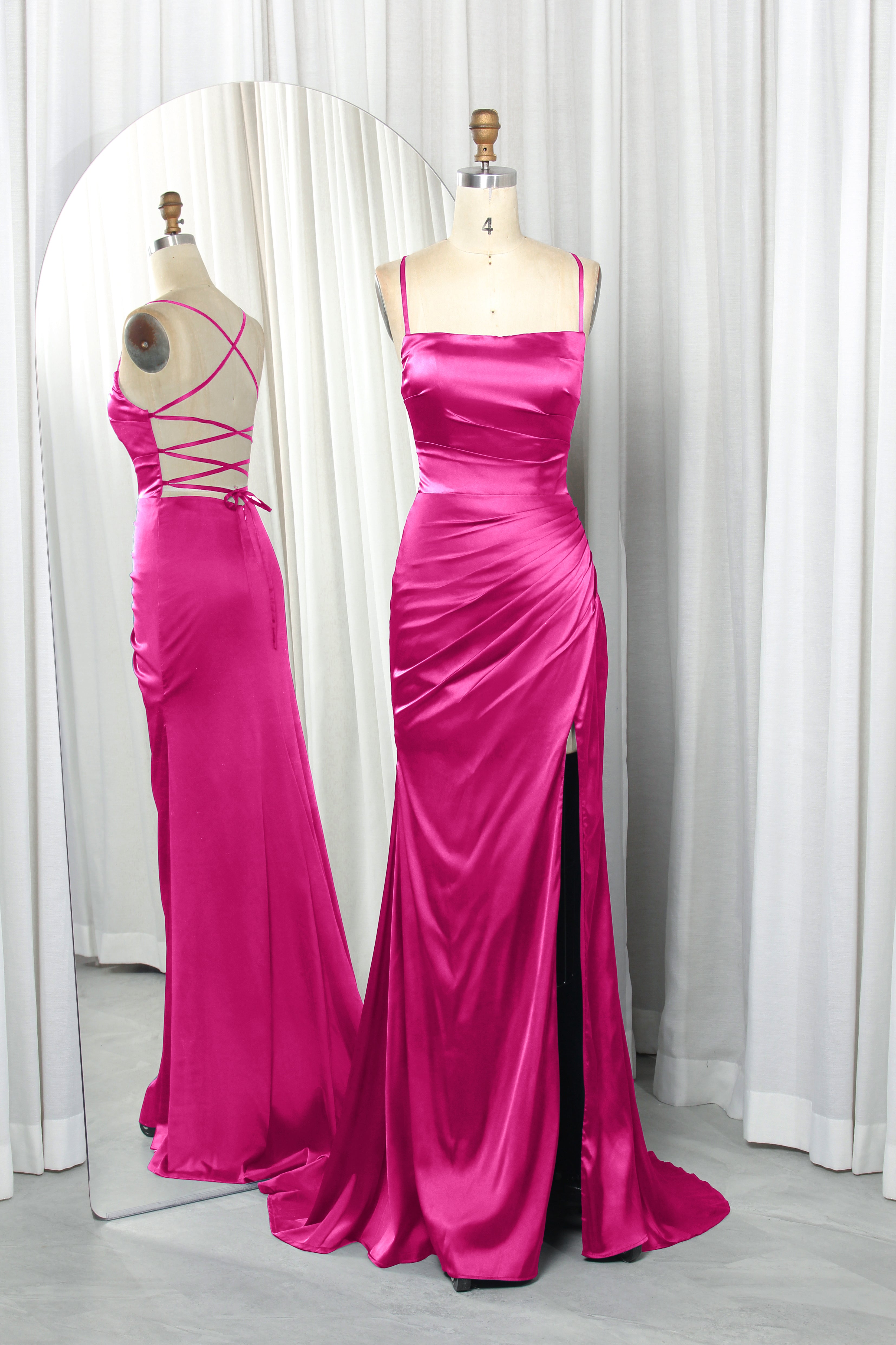 square-neck satin prom