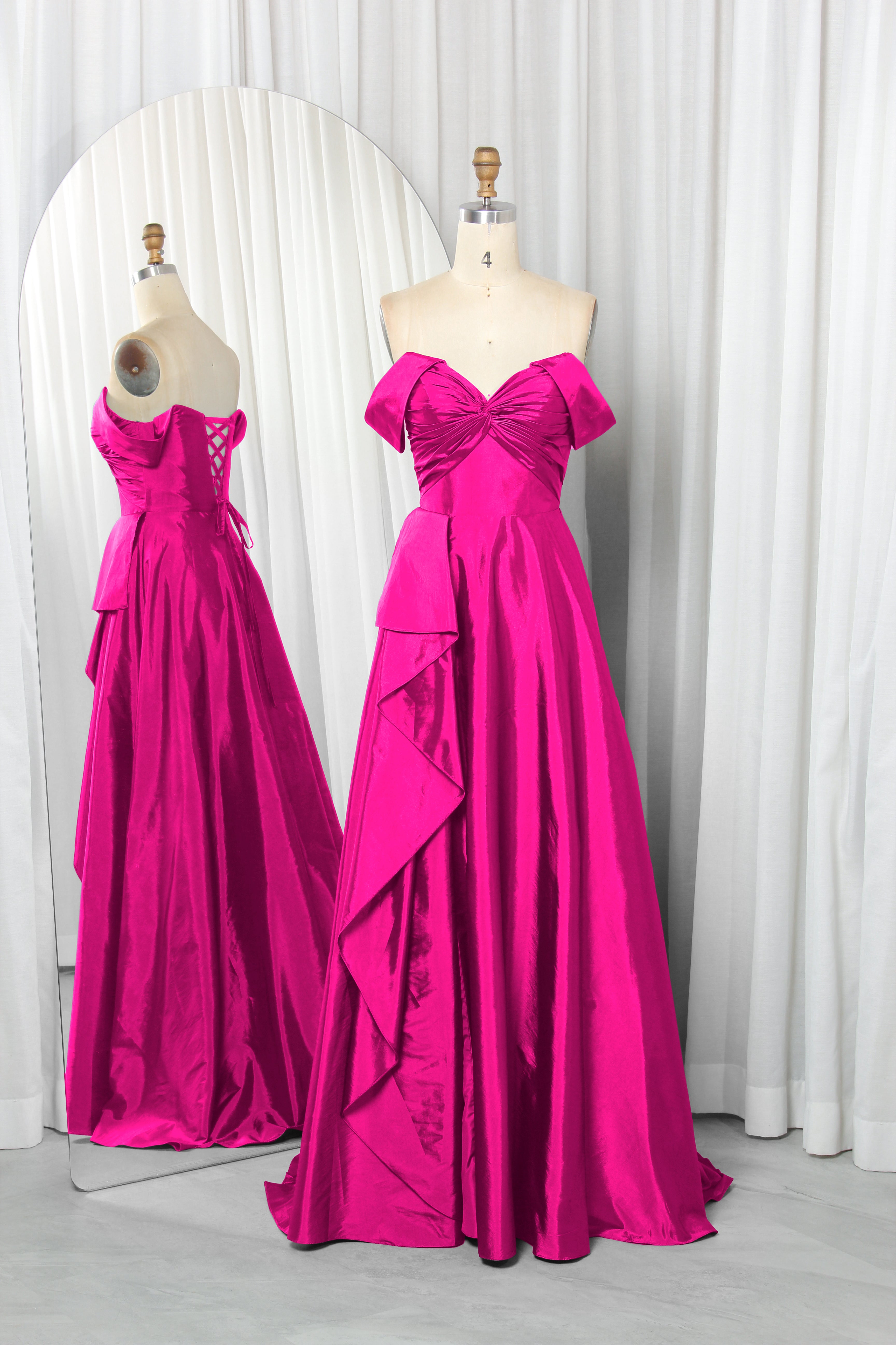 off-the-shoulder A-line prom dress