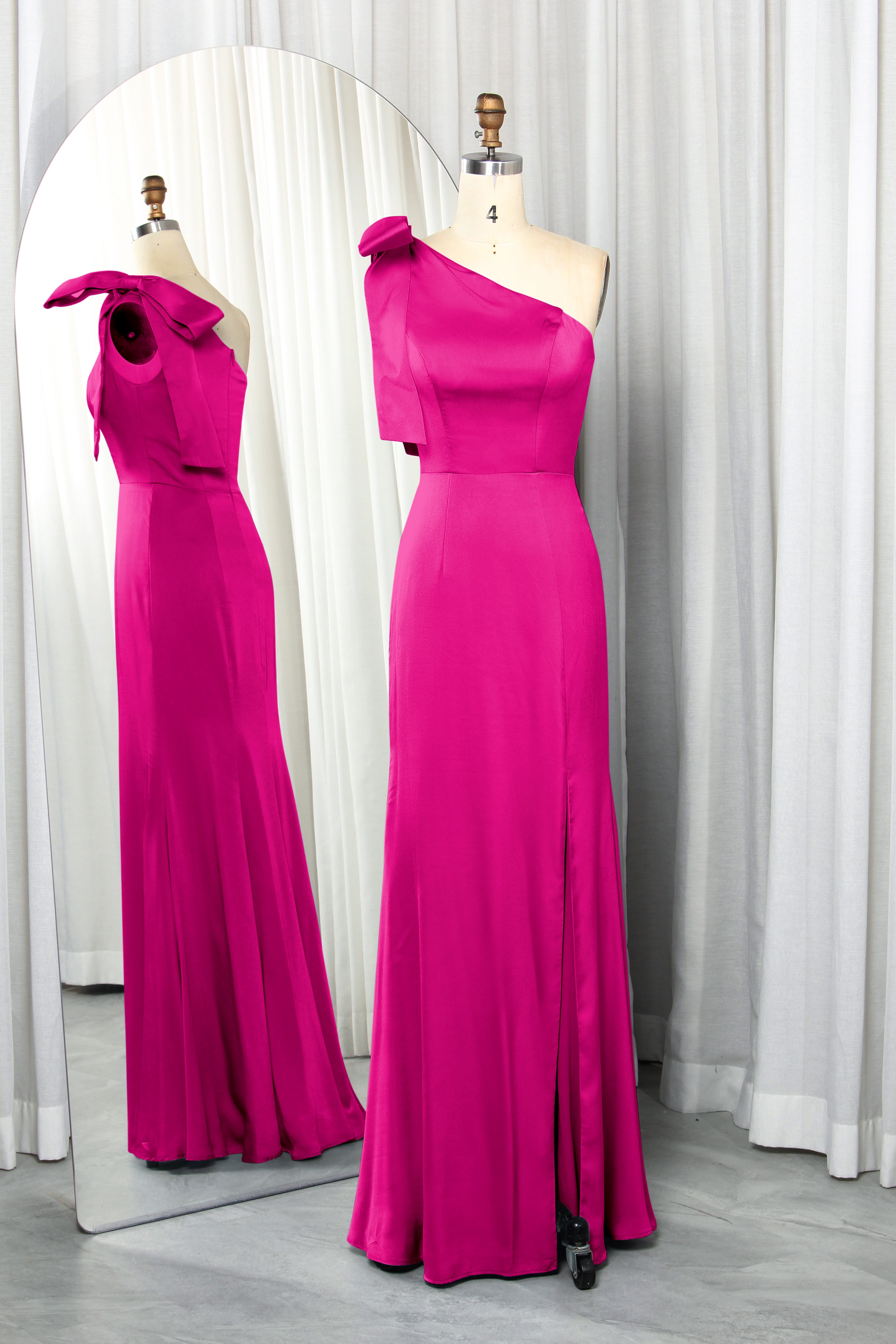 one-shoulder satin dress