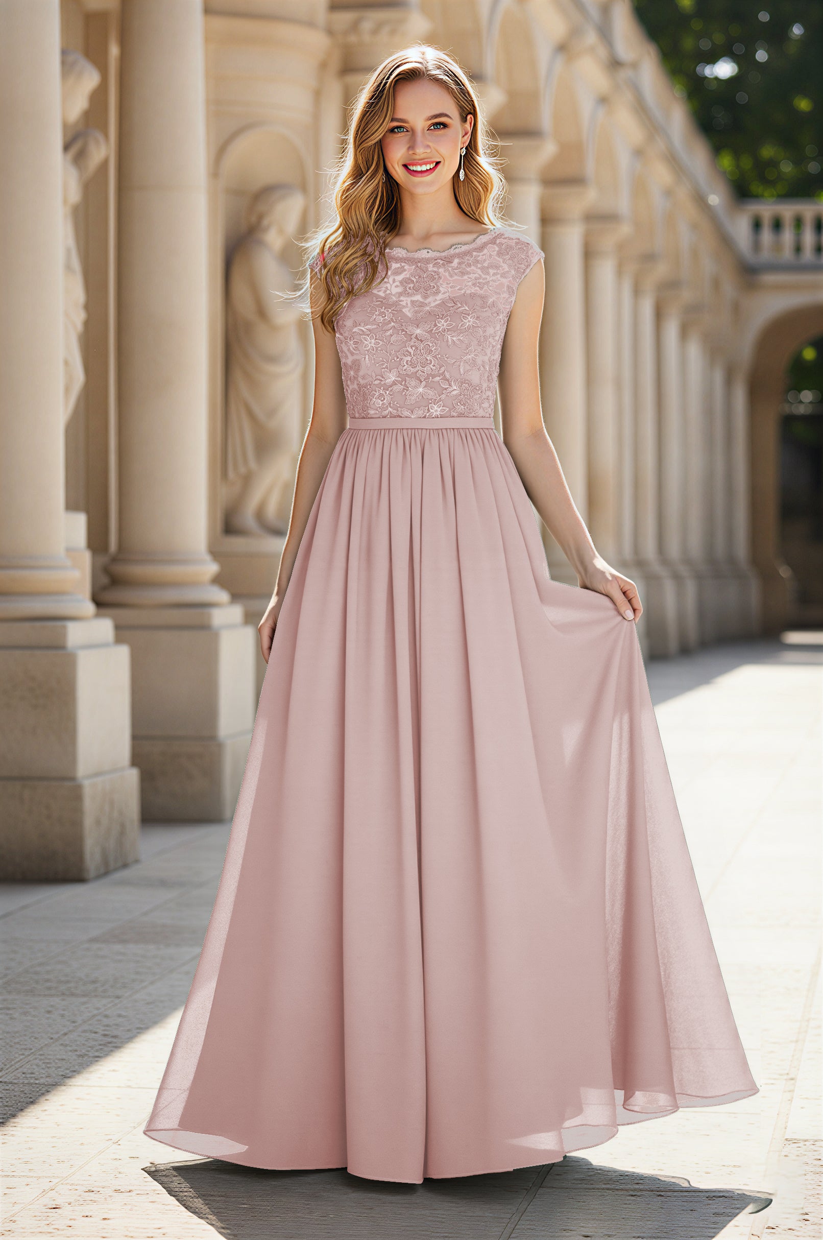 Elegant & Simple Bridesmaid Dress - Round Neck A-Line TFB8072