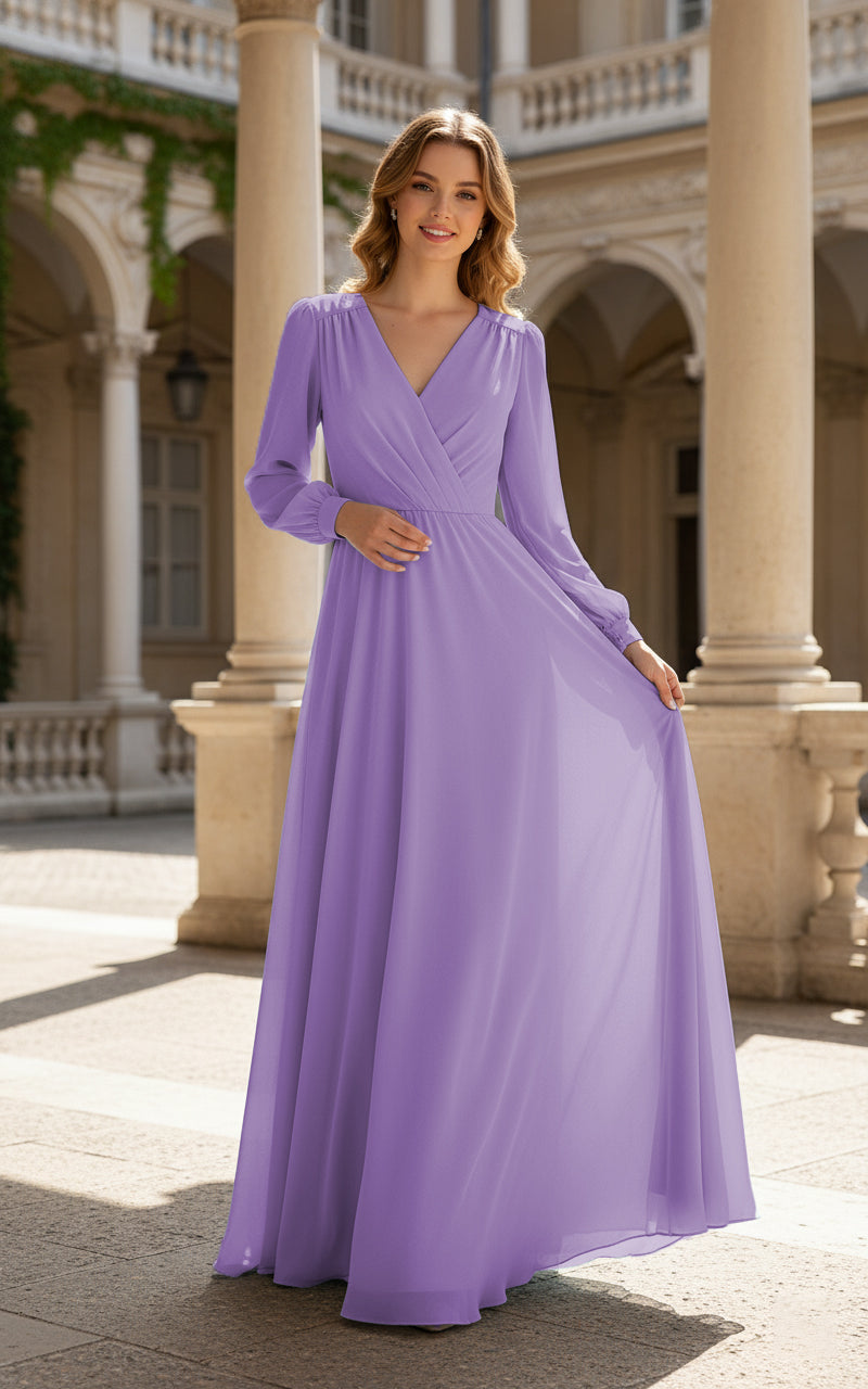Romantic Bridesmaid Gown - Ruffled Sleeve Design TFB8068