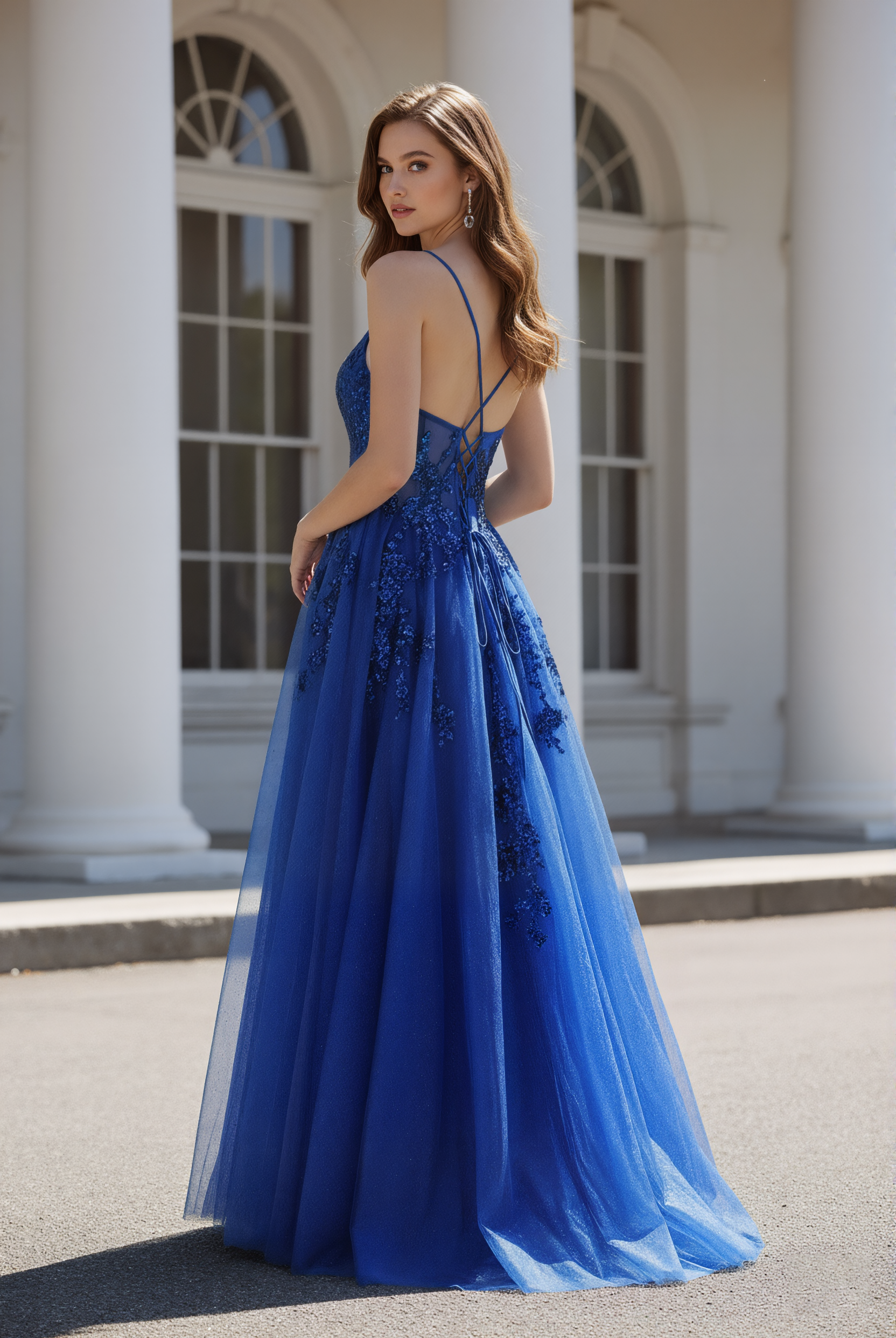 Spaghetti Strap Sequin Bodice Glitter Tulle Prom Dress TFB 5040 | blissfulprom