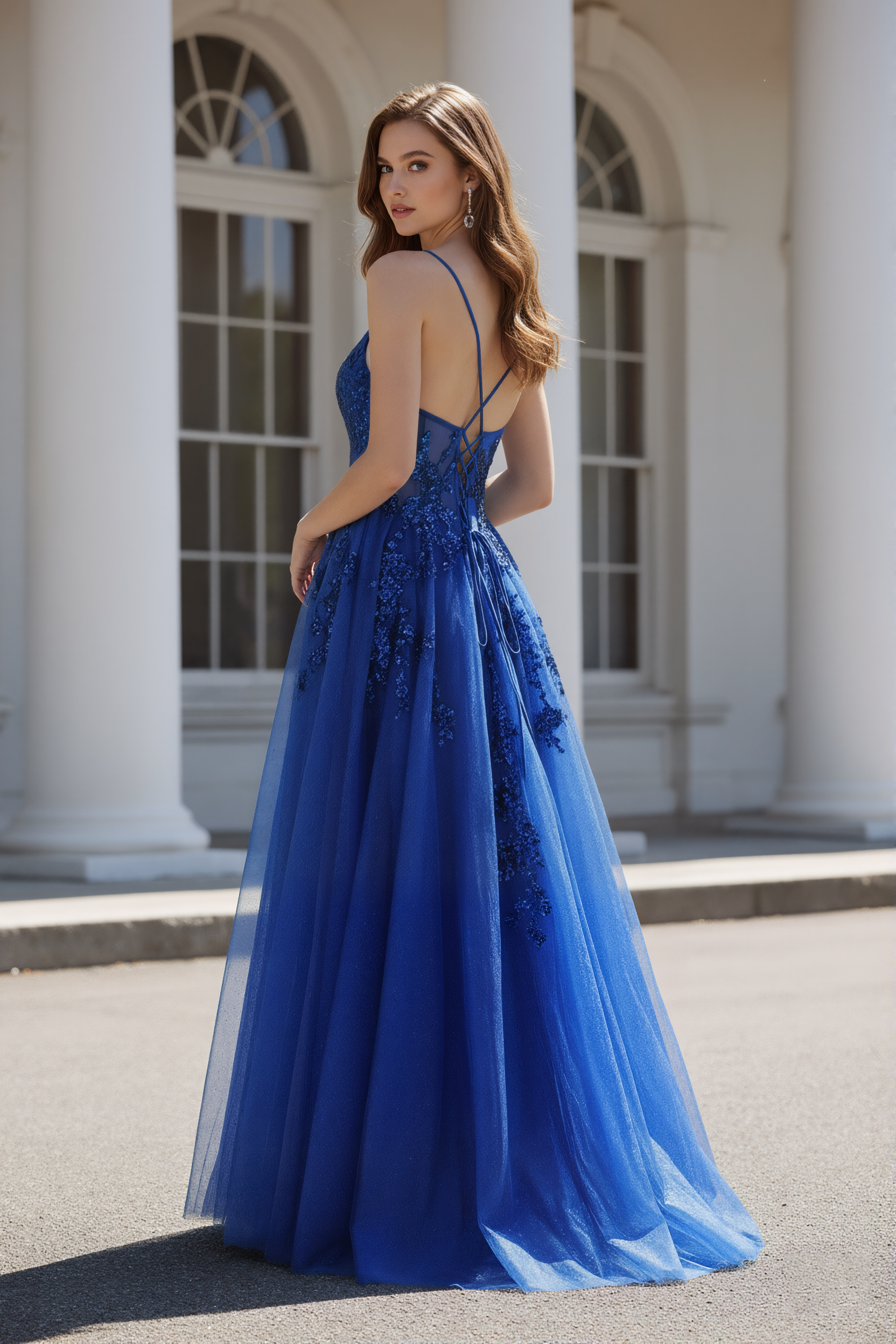 Spaghetti Strap Sequin Bodice Tulle Prom Dress-TFB5040