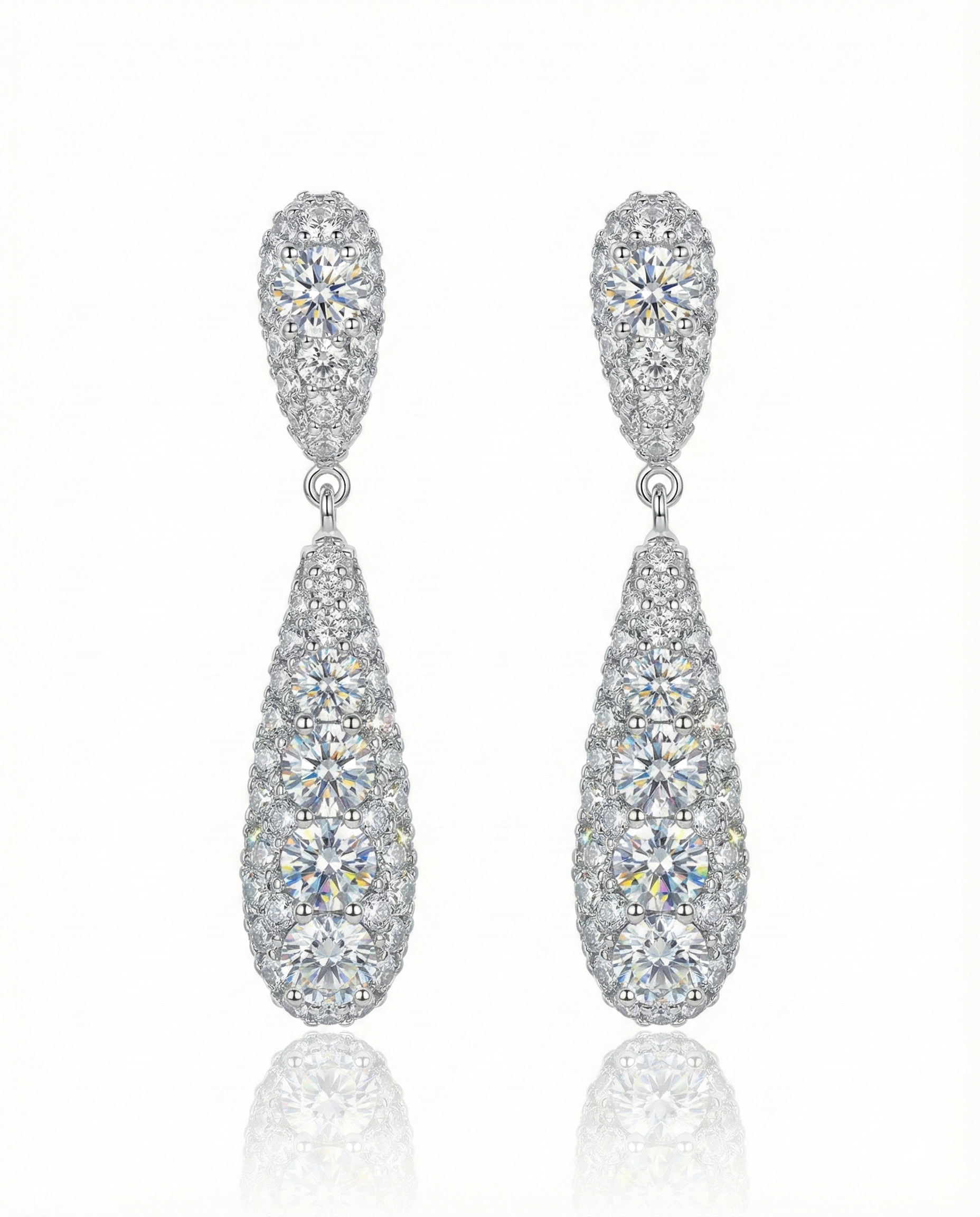 Glamorous Long Teardrop Pave Crystal Earrings Silver Tone - YD019