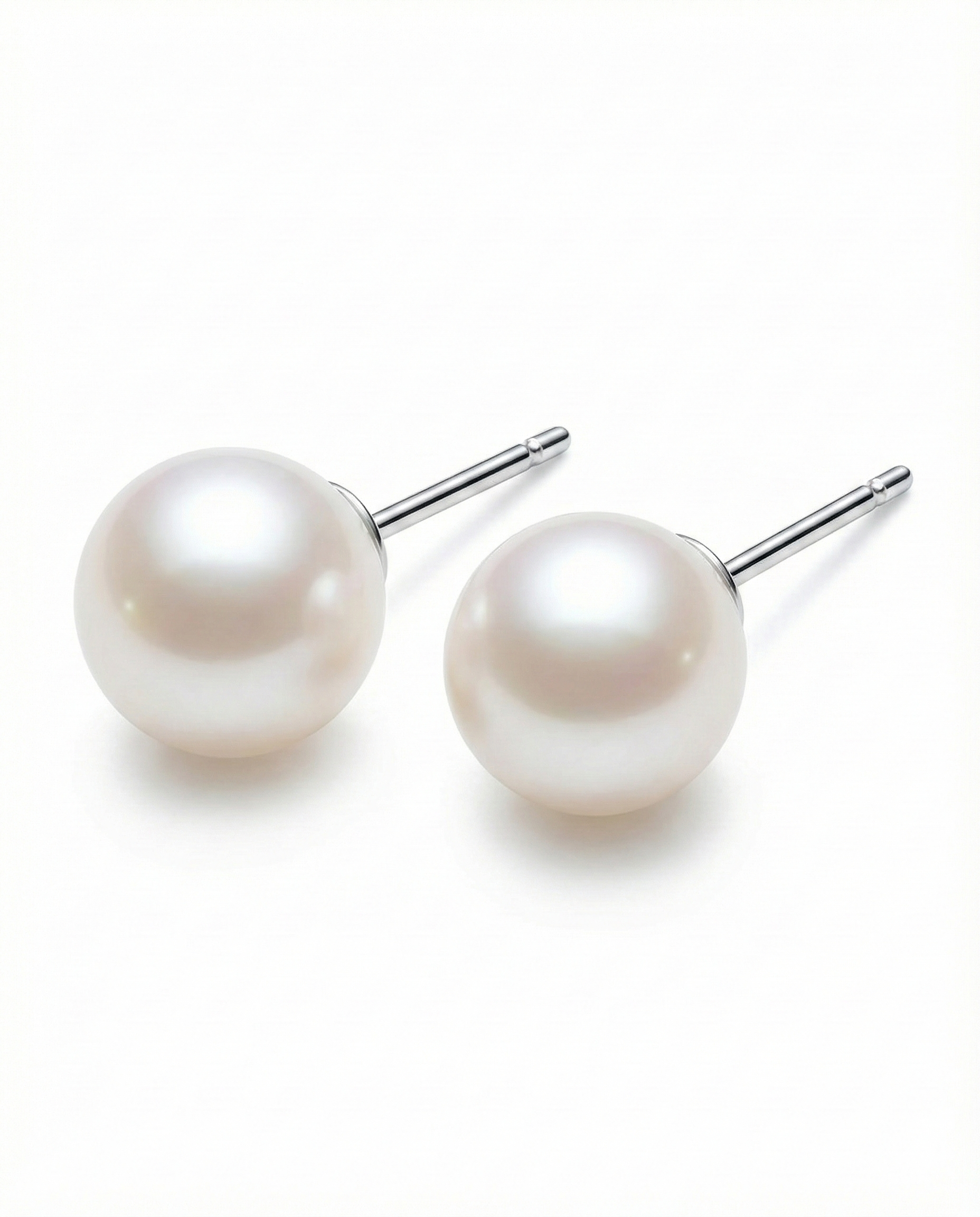 White Round Pearl Stud Earrings