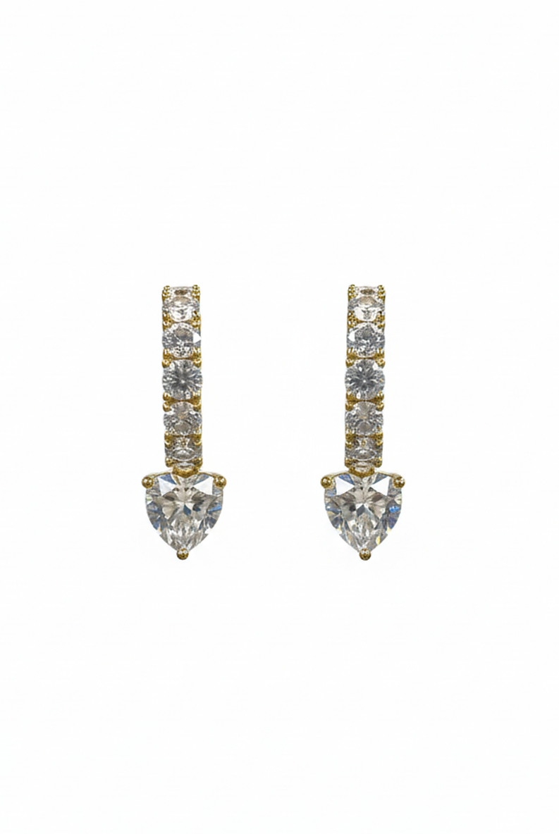 Gold-tone huggie hoop earrings with pavé heart charm