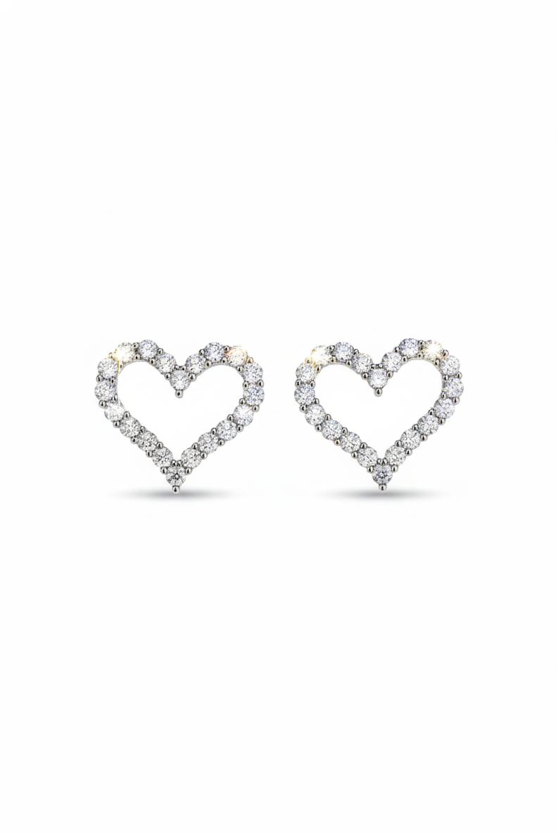 Silver-tone open heart stud earrings with pave crystal detail