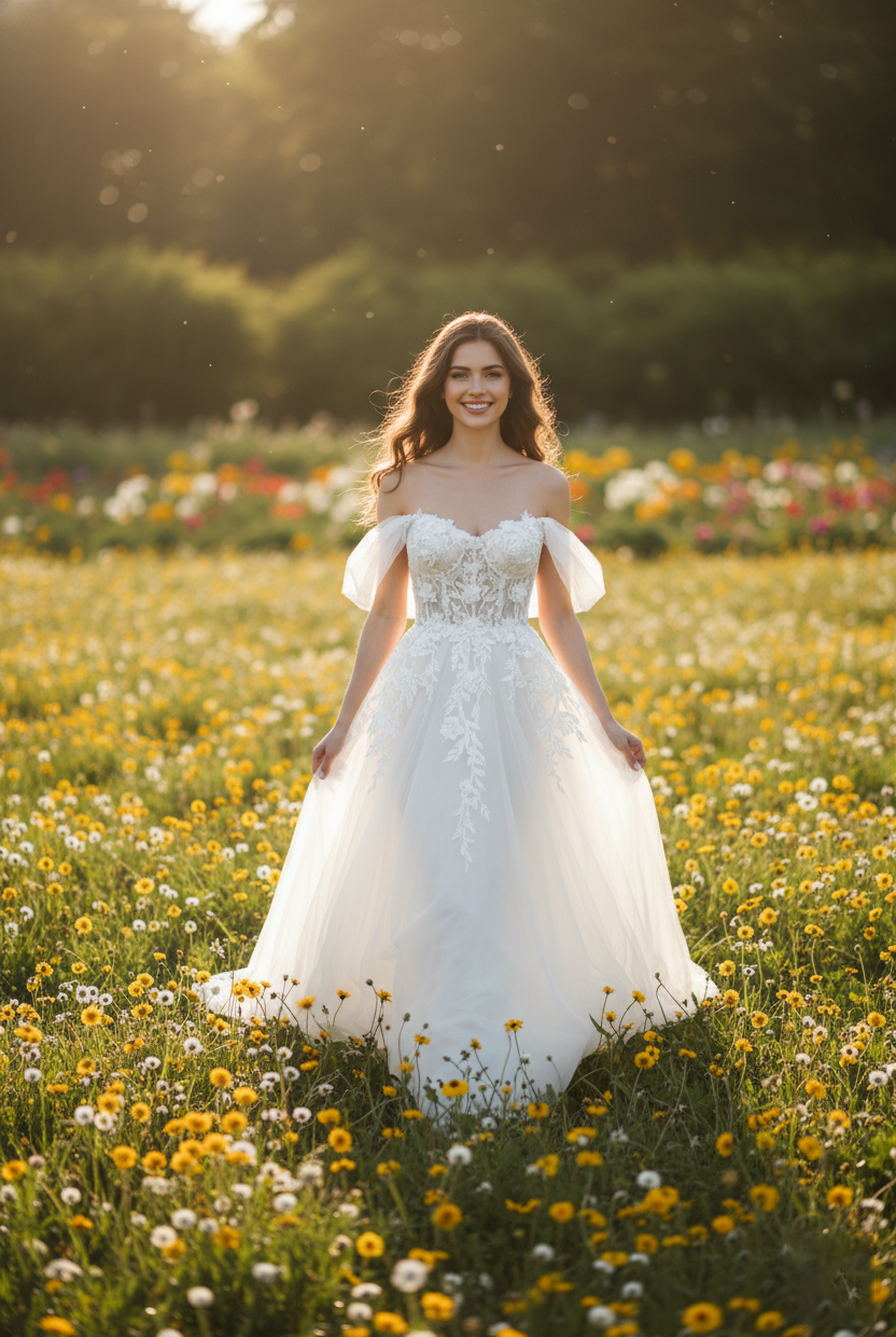 Floral Lace Appliques Tulle Off-the-Shoulder A-Line Prom Dress TFB 8001 | blissfulprom