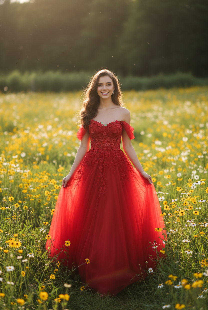 Floral Lace Appliques Tulle Off-the-Shoulder A-Line Prom Dress TFB 8001 | blissfulprom