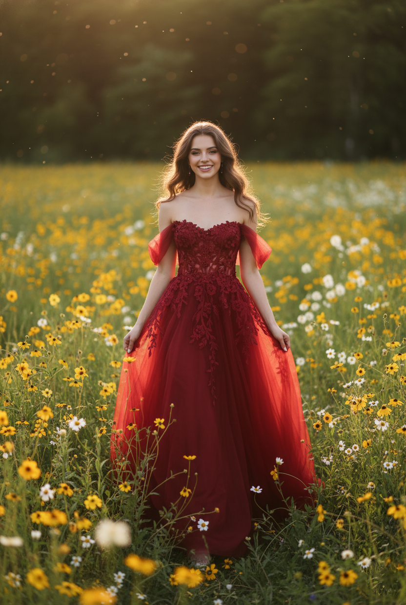 Floral Lace Appliques Tulle Off-the-Shoulder A-Line Prom Dress TFB 8001 | blissfulprom