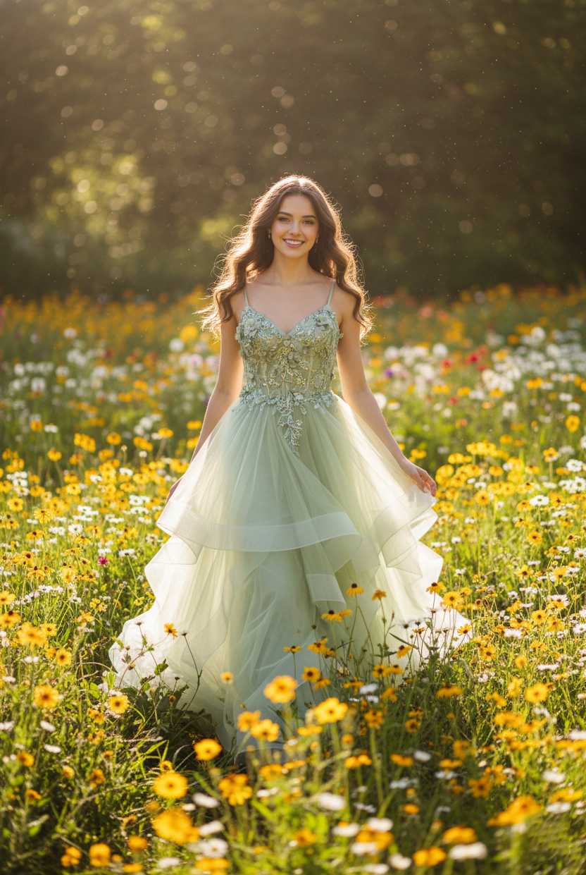 Spaghetti Strap 3D Floral Tiered Tulle Prom Dress TFB 5033 | blissfulprom