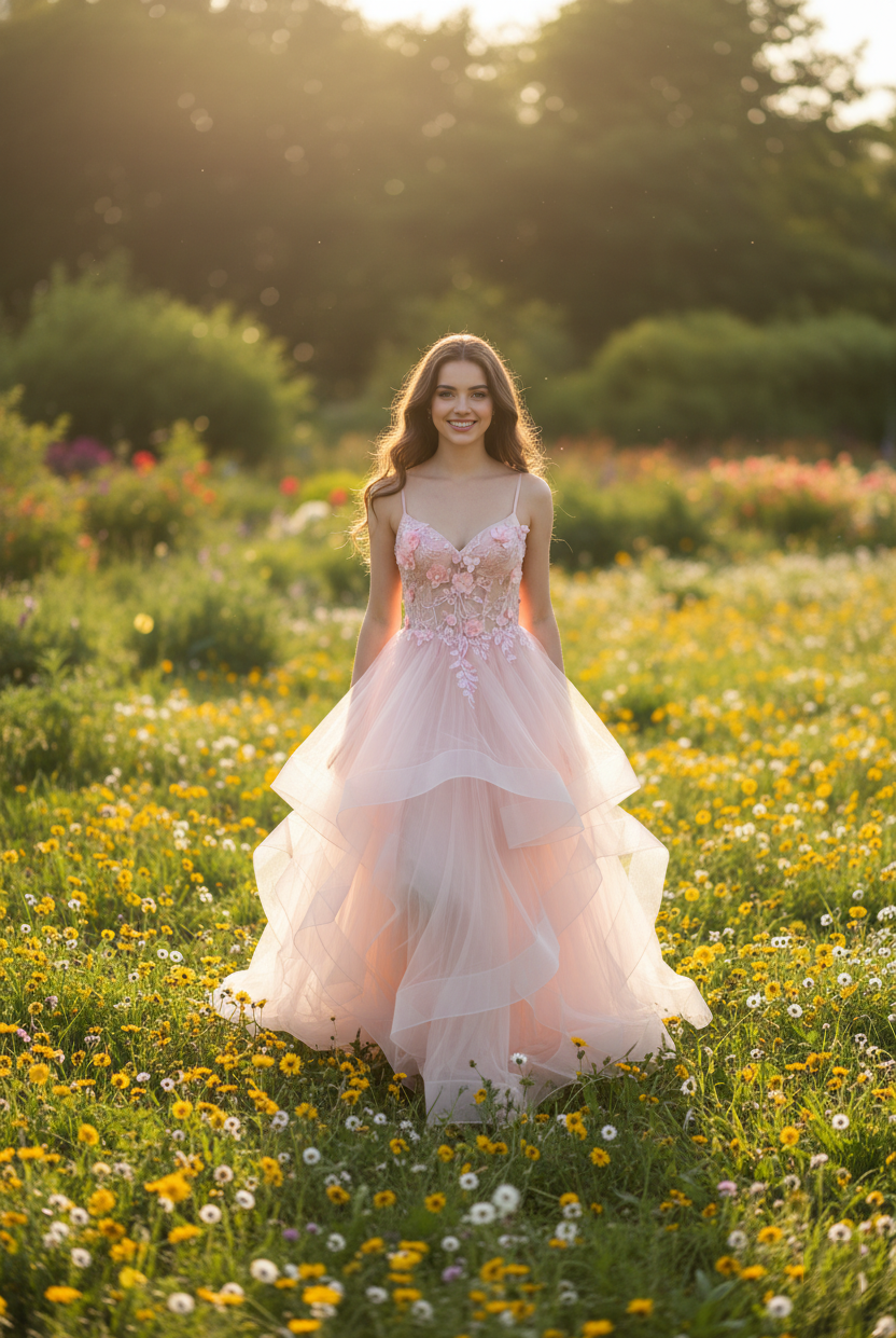 Spaghetti Strap 3D Floral Tiered Tulle Prom Dress TFB 5033 | blissfulprom
