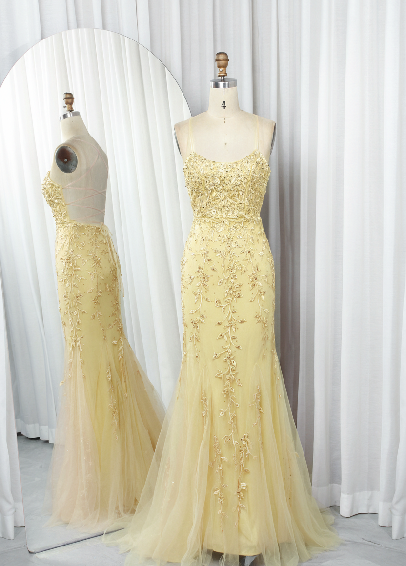 Floral Embroidered Tulle Mermaid Prom Dress with Godet Skirt and Crisscross Back - TFB 8047 | blissfulprom