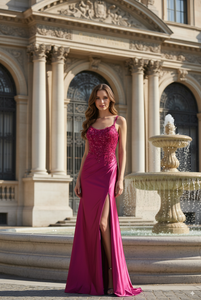 Double Strap Sequin Lace Satin Mermaid Prom Dress with Slit - TFB 8016 | blissfulprom