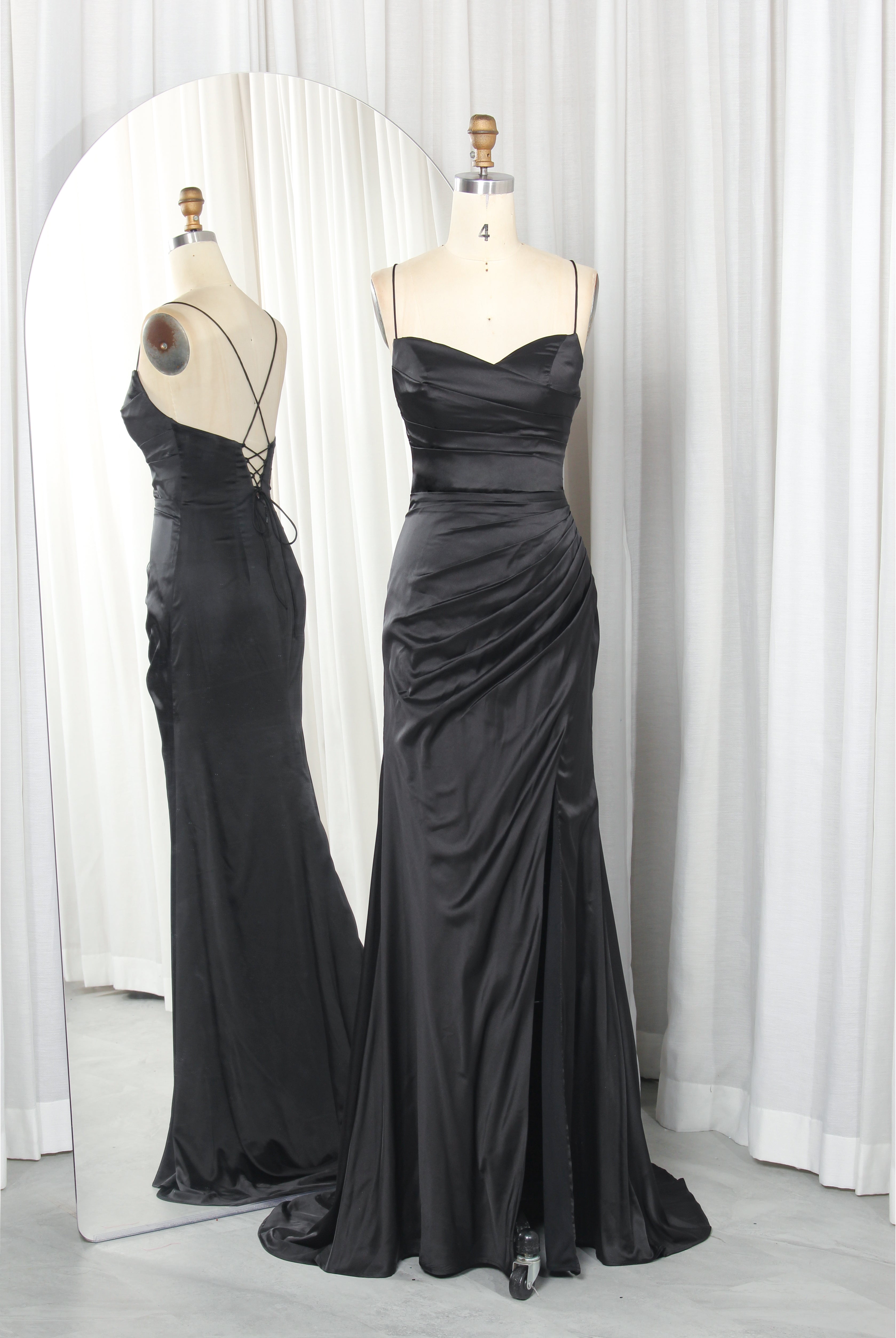 Romantic Satin Prom Dress with Sweetheart Neckline, Spaghetti Straps & Train – TFB6006