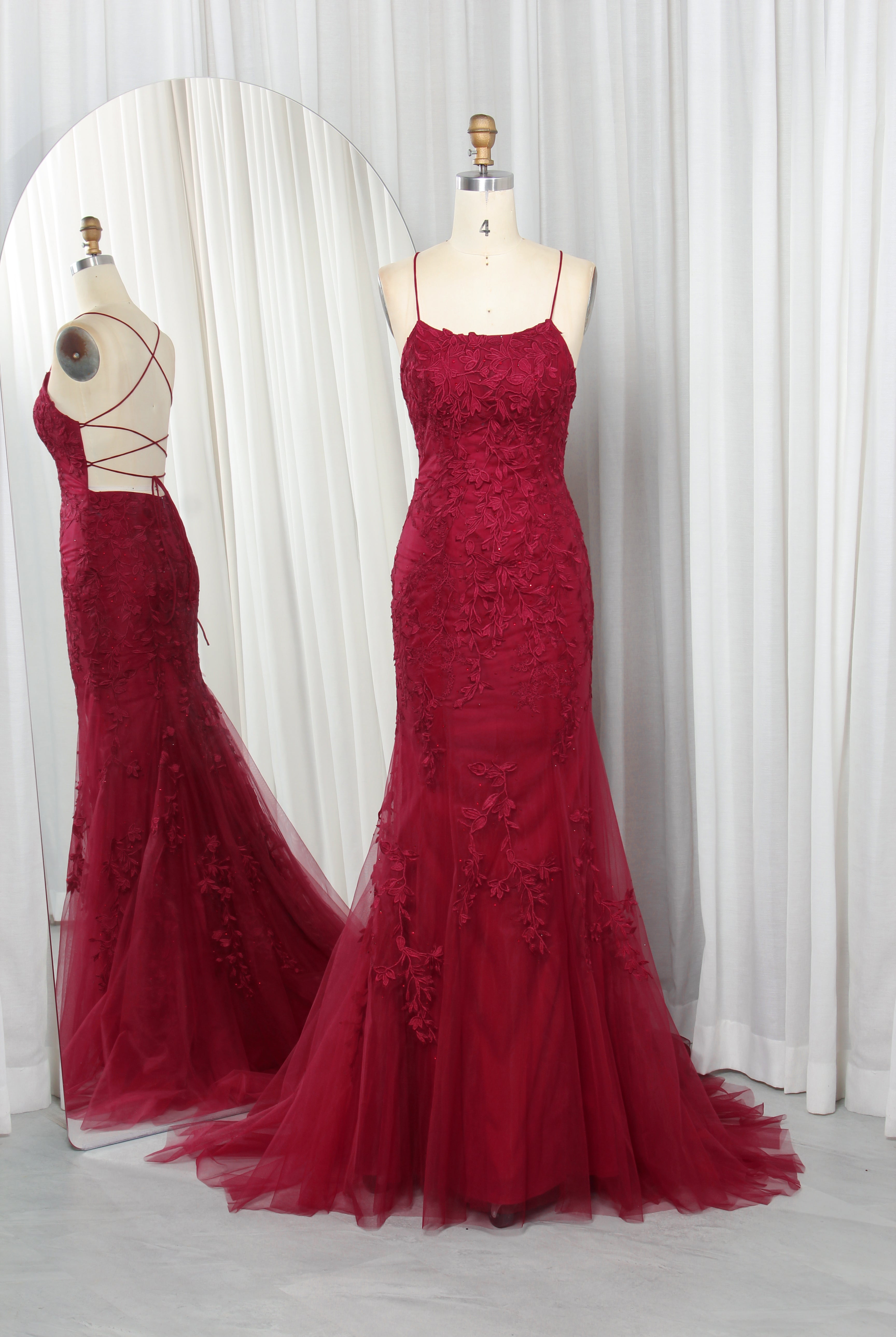 Floral Lace Embroidery Tulle Mermaid Prom Gown TFB 6007 | blissfulprom