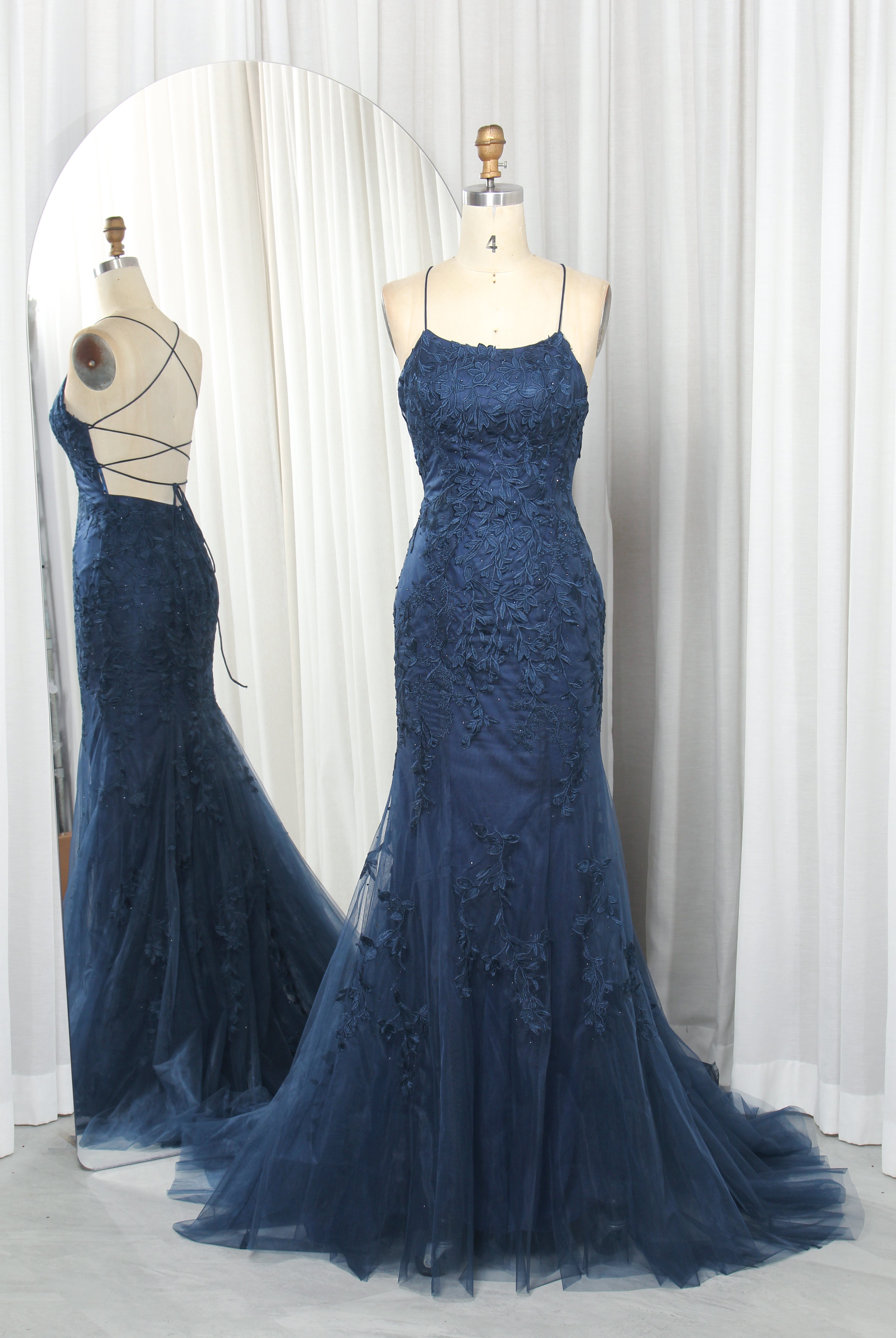 Floral Lace Embroidery Tulle Mermaid Prom Gown TFB 6007 | blissfulprom