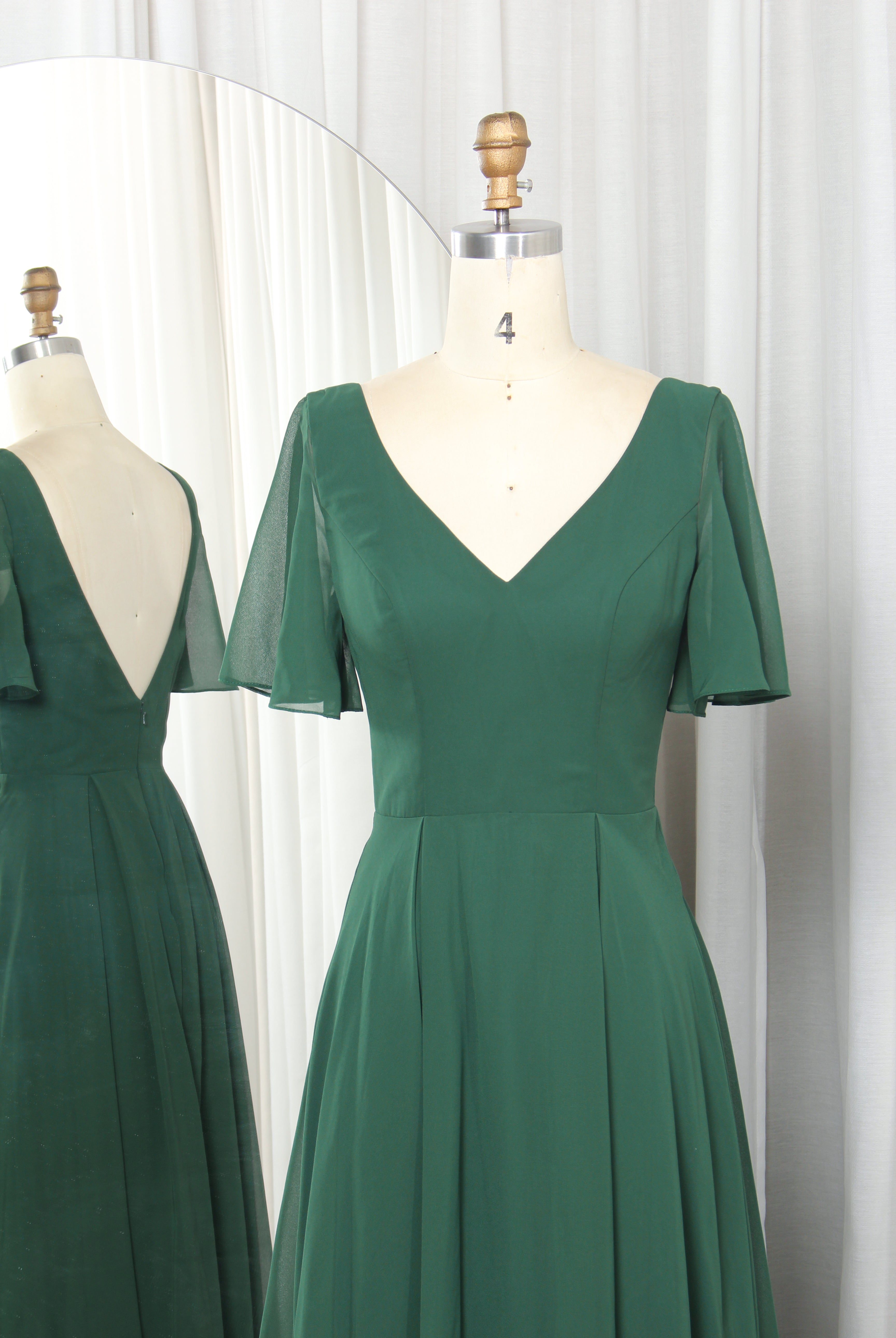 V-Neck Chiffon Prom Dress with Short Flutter Sleeves & A-Line Silhouette – TFB6014