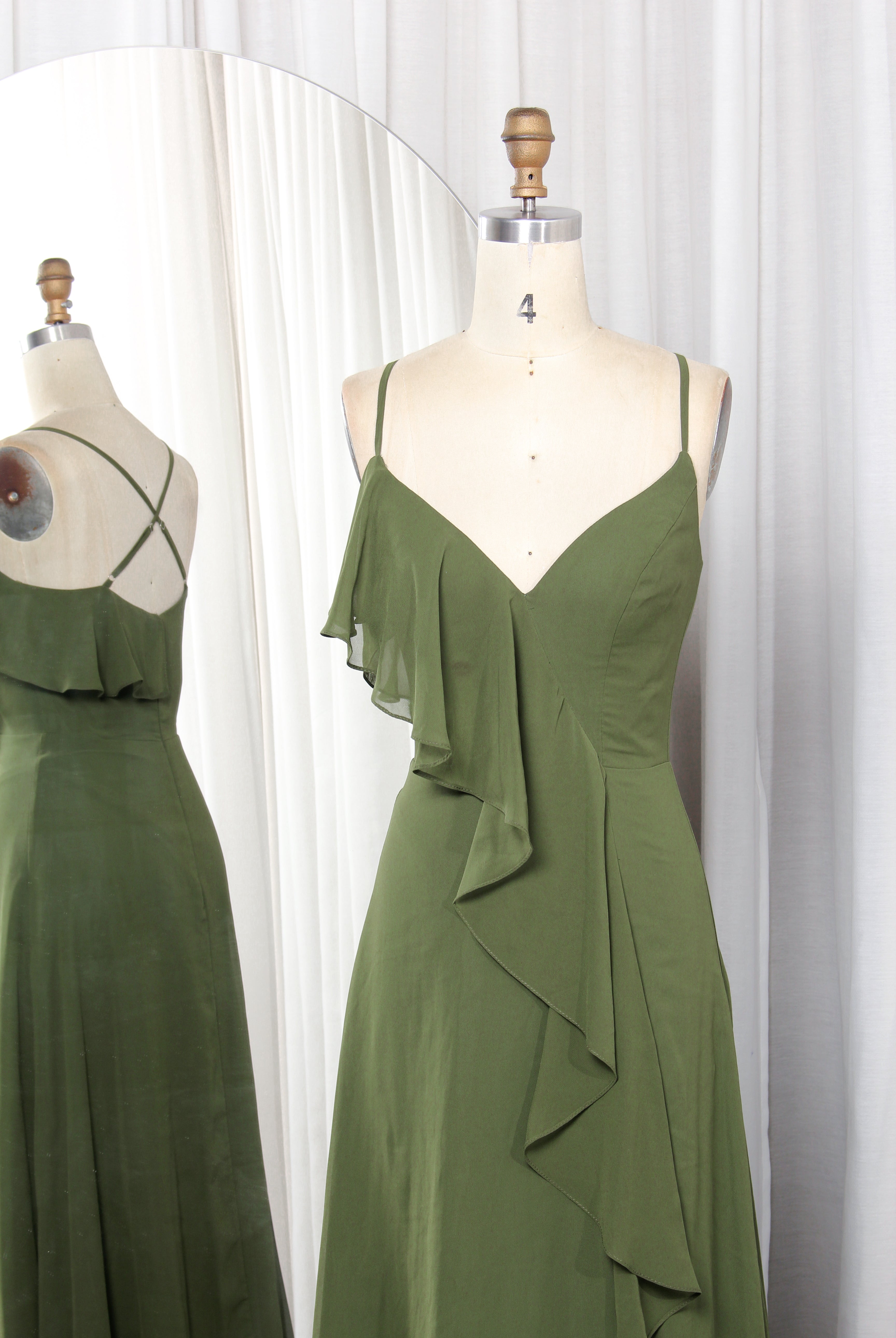 Ruffled Chiffon Prom Dress with Spaghetti Straps & Side Slit -TFB6023