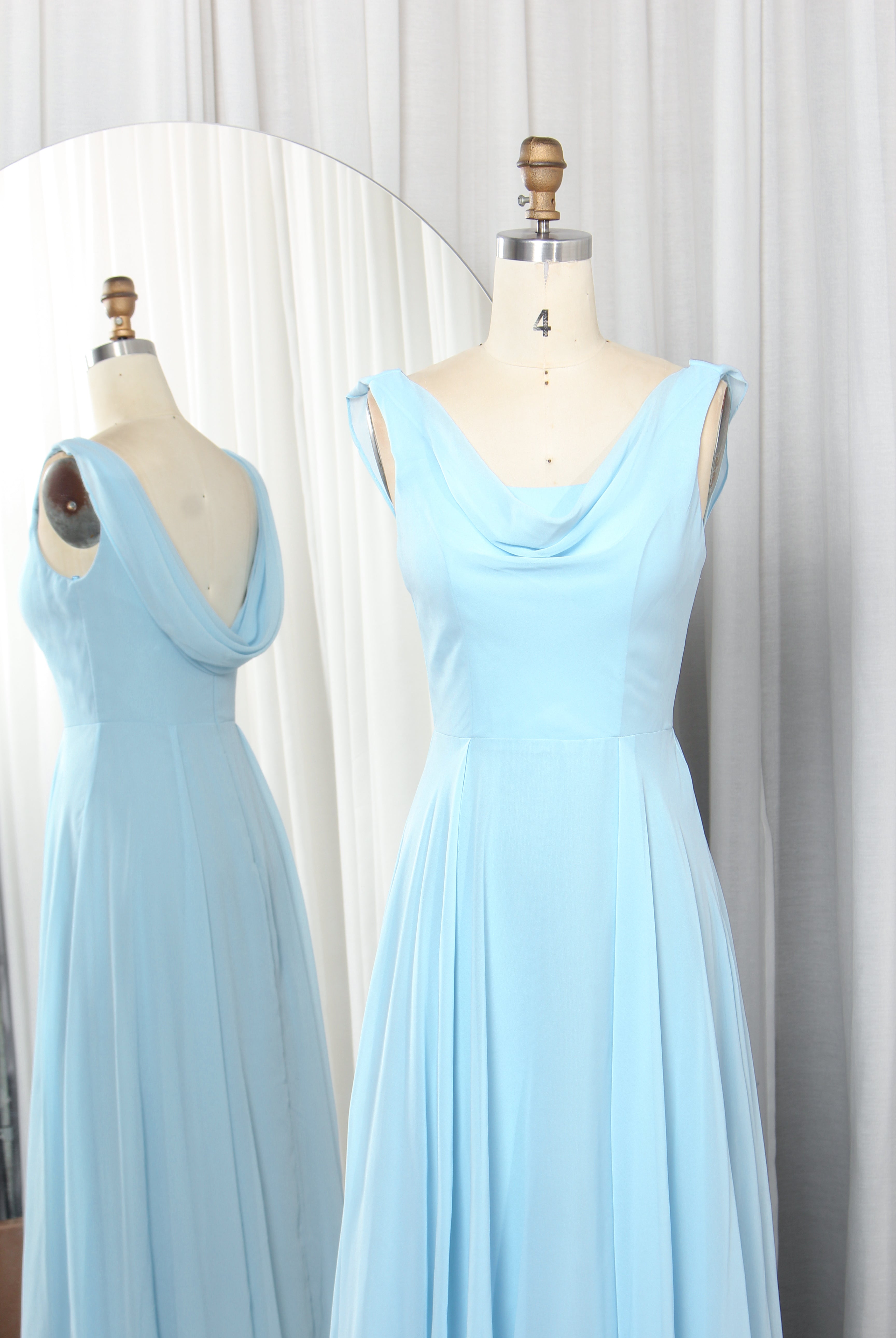 Sleeveless Chiffon Prom Dress with Draped Cowl Neck & A-Line Skirt – TFB6016