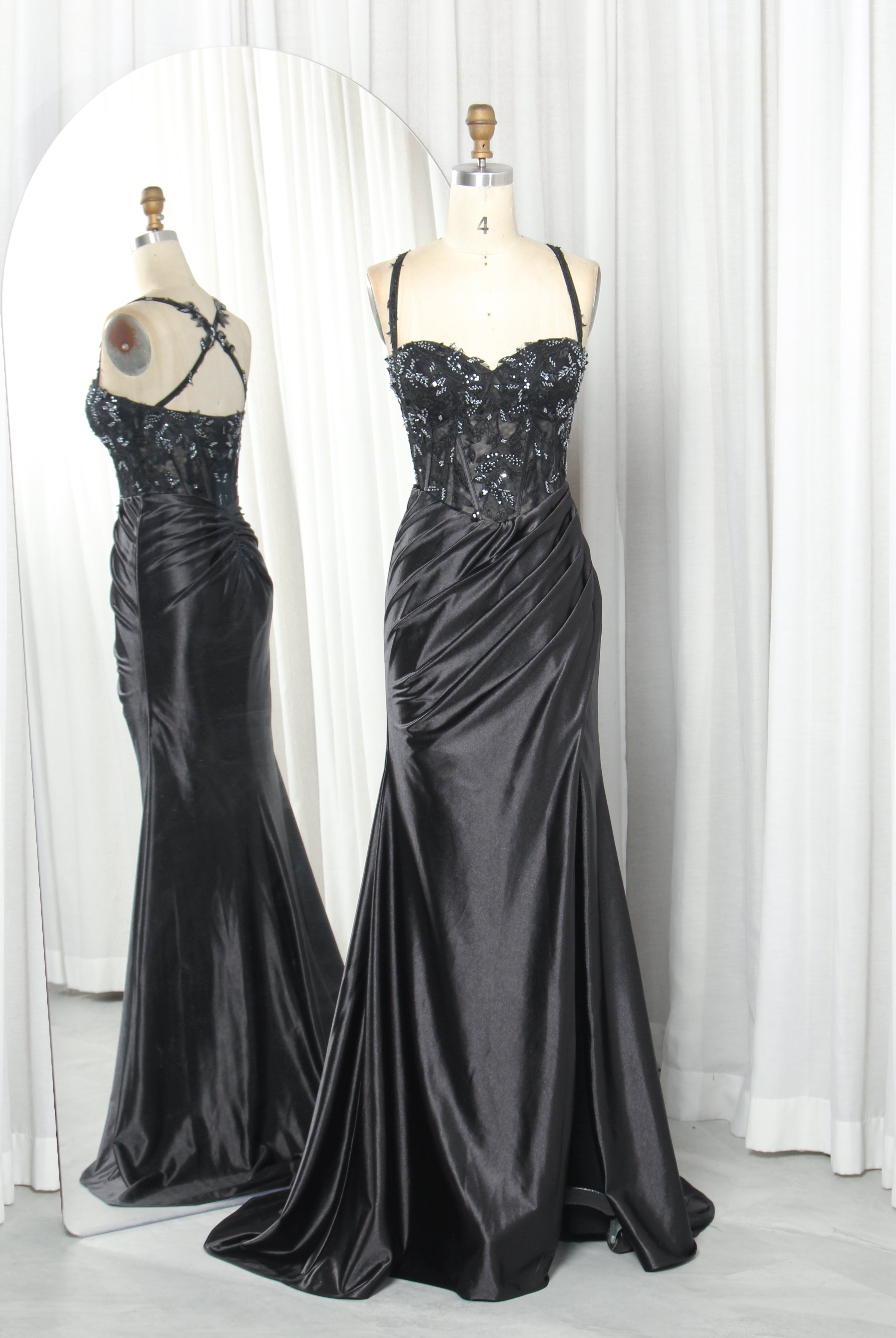Exquisite Beaded Lace Corset Satin Slit Mermaid Gown TFB 6022 | blissfulprom
