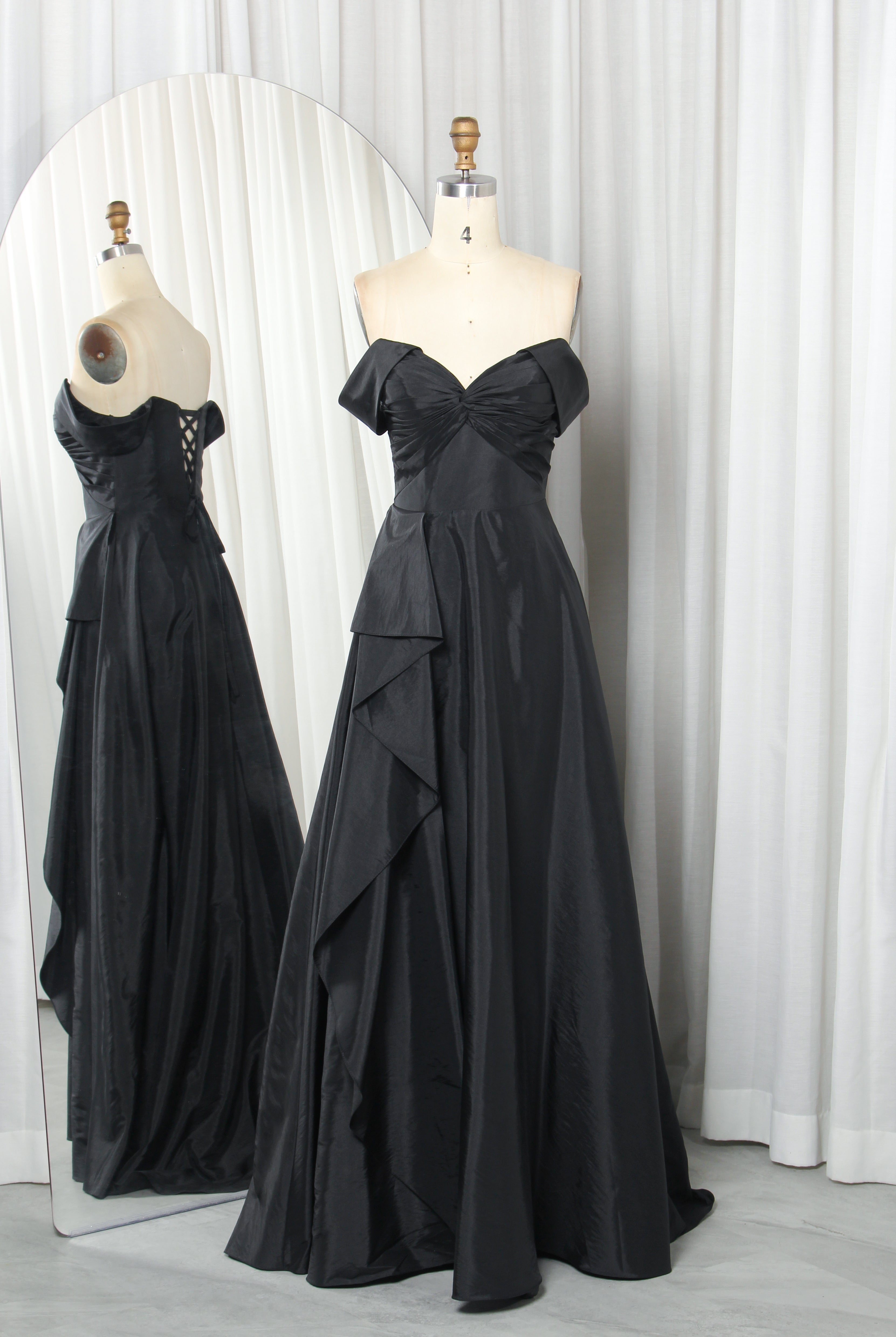 Elegant Ruffle Satin Off-Shoulder A-Line Prom Gown TFB 6008 | blissfulprom