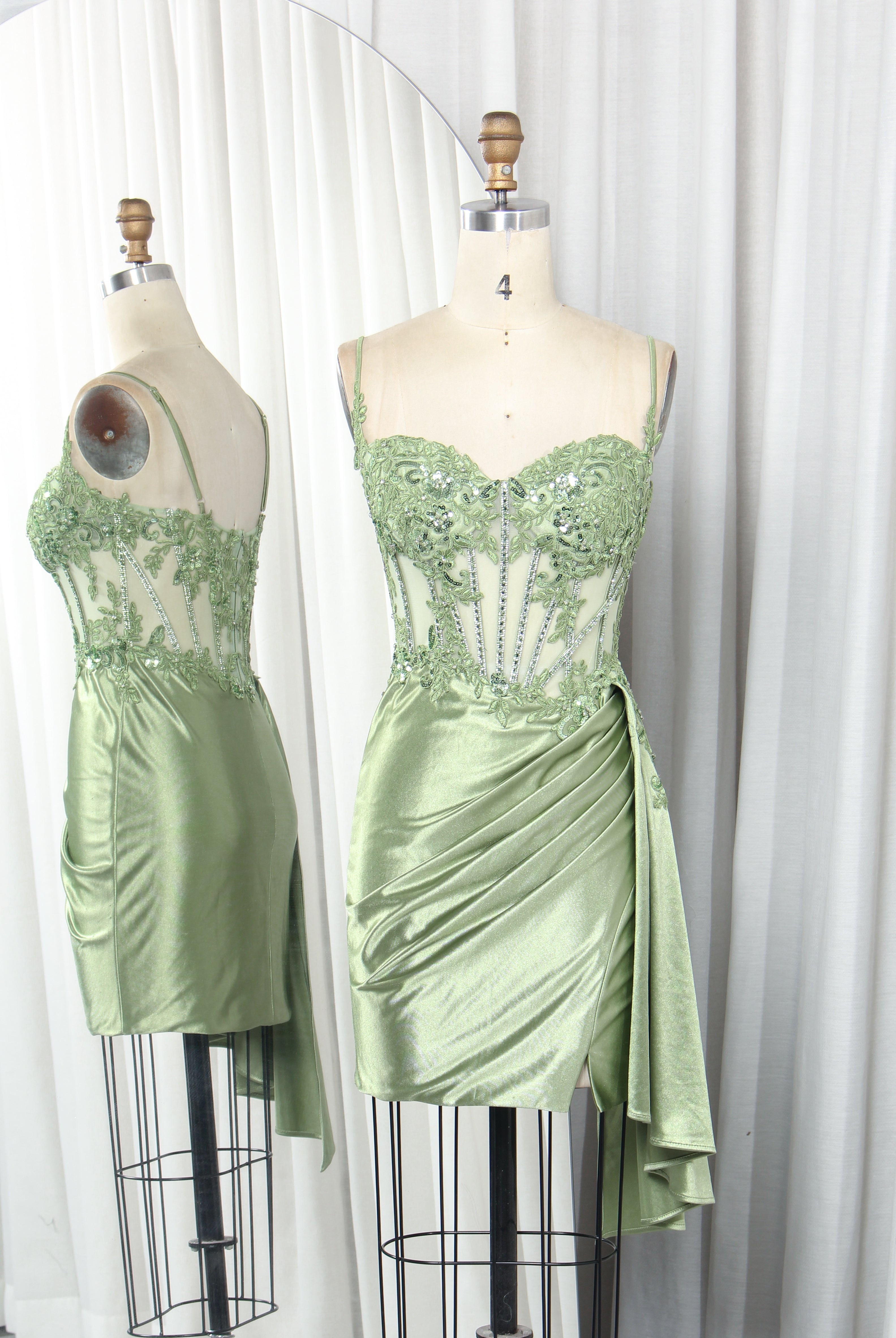 Lace Corset Homecoming Dress with Draped Satin Skirt and Side Train - TFB 5007 | blissfulprom