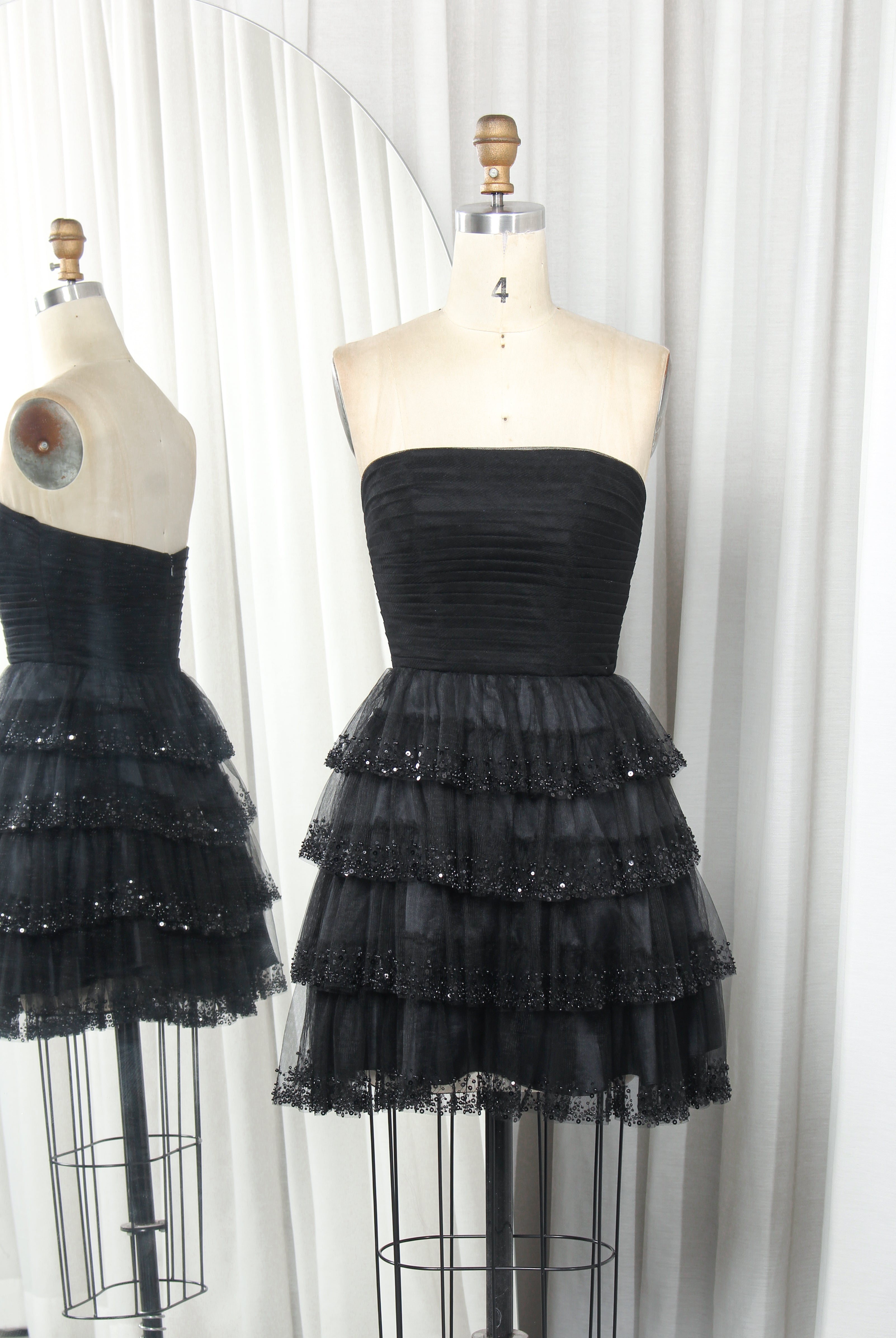 Sweetheart Neckline Tiered Tulle Homecoming Dress with Sequin-TFB5021 Black