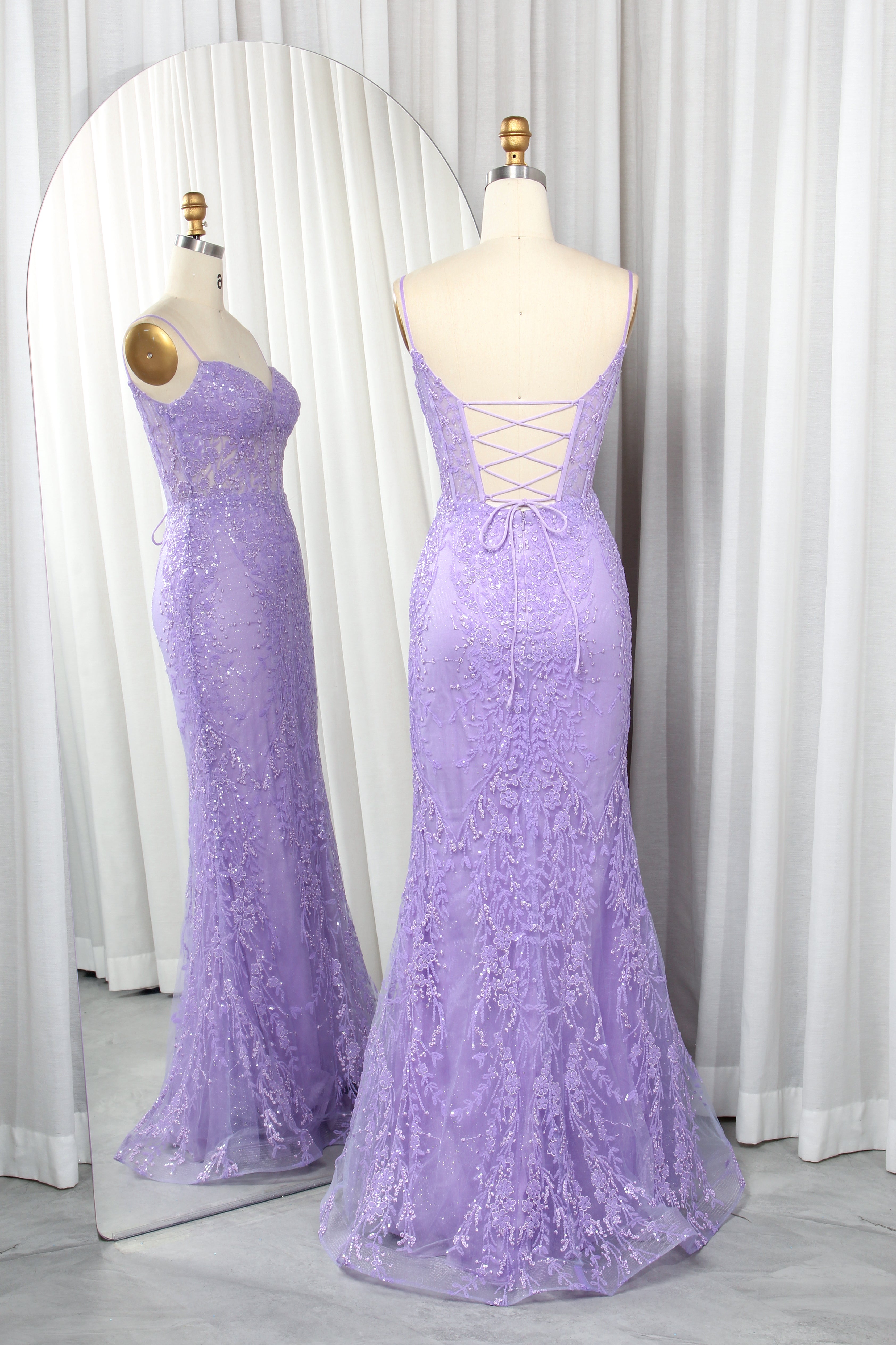 Sequin Lace Mermaid Prom Dress with Sheer Corset Bodice - TFB 8014 | blissfulprom