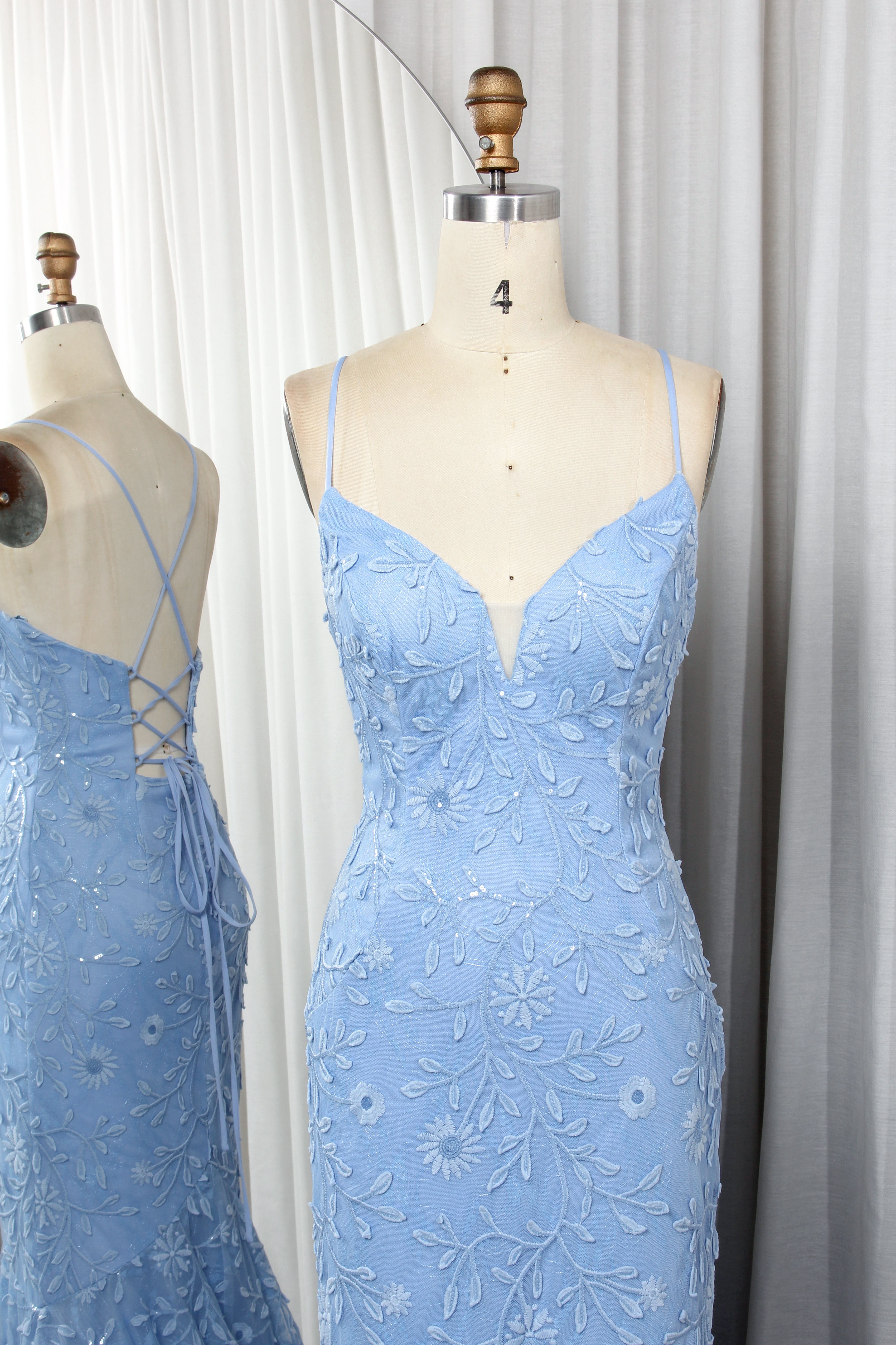 Shimmering Floral Lace Spaghetti Strap Mermaid Prom Dress TFB 8003 | blissfulprom