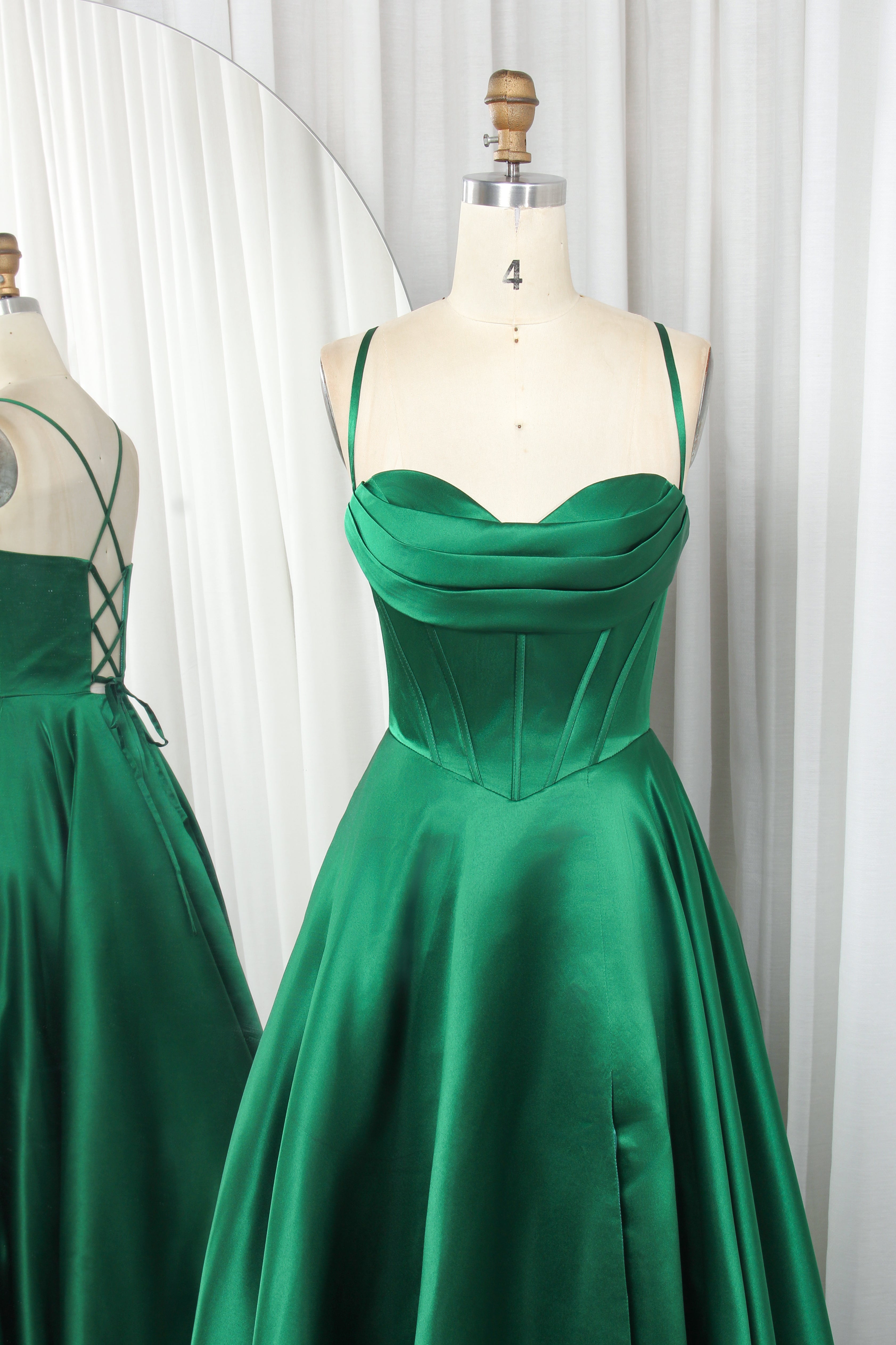 Satin Ball Gown Prom Dress - Spaghetti Straps & Lace-Up Back | Blissful Prom