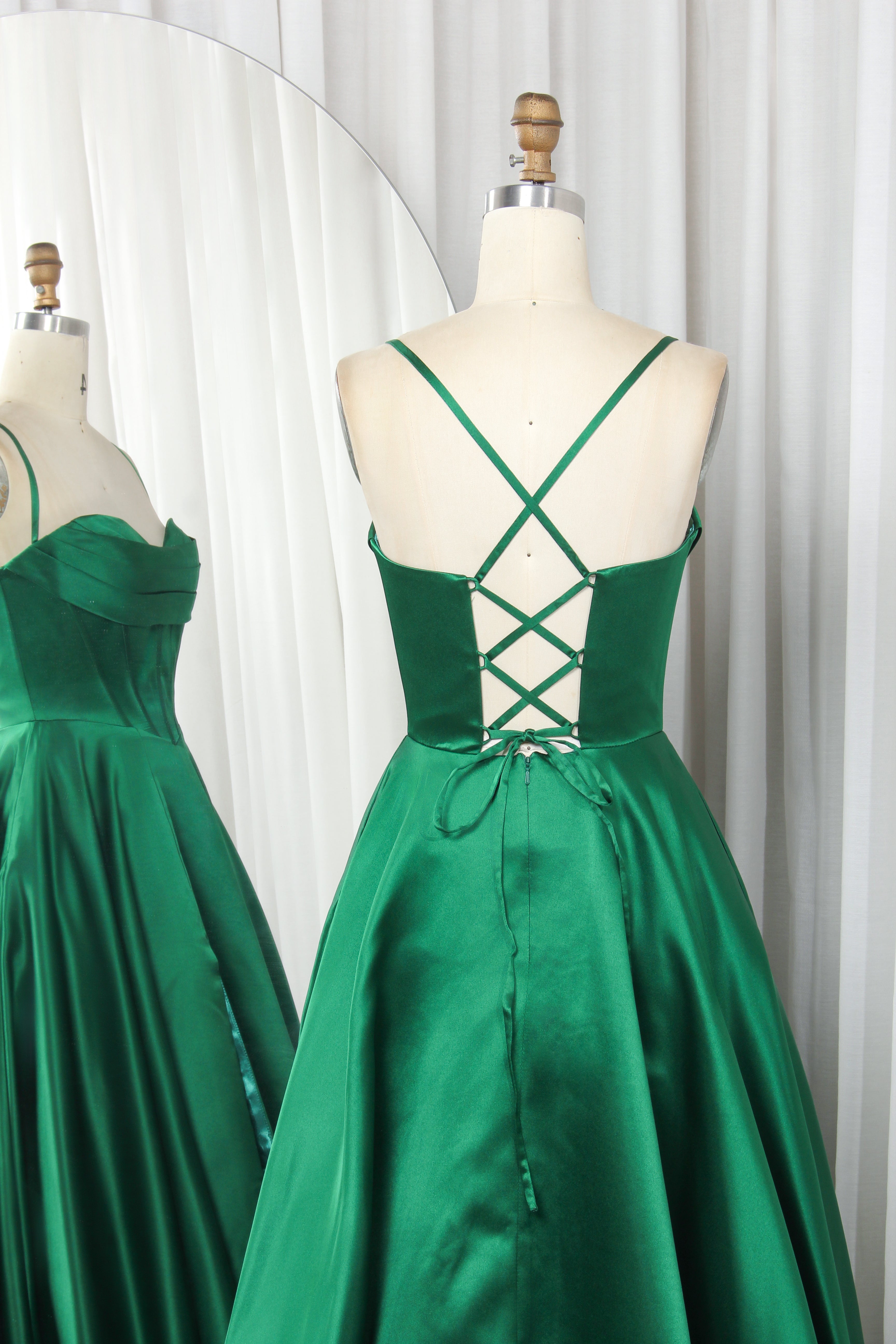 Satin Ball Gown Prom Dress - Spaghetti Straps & Lace-Up Back | Blissful Prom