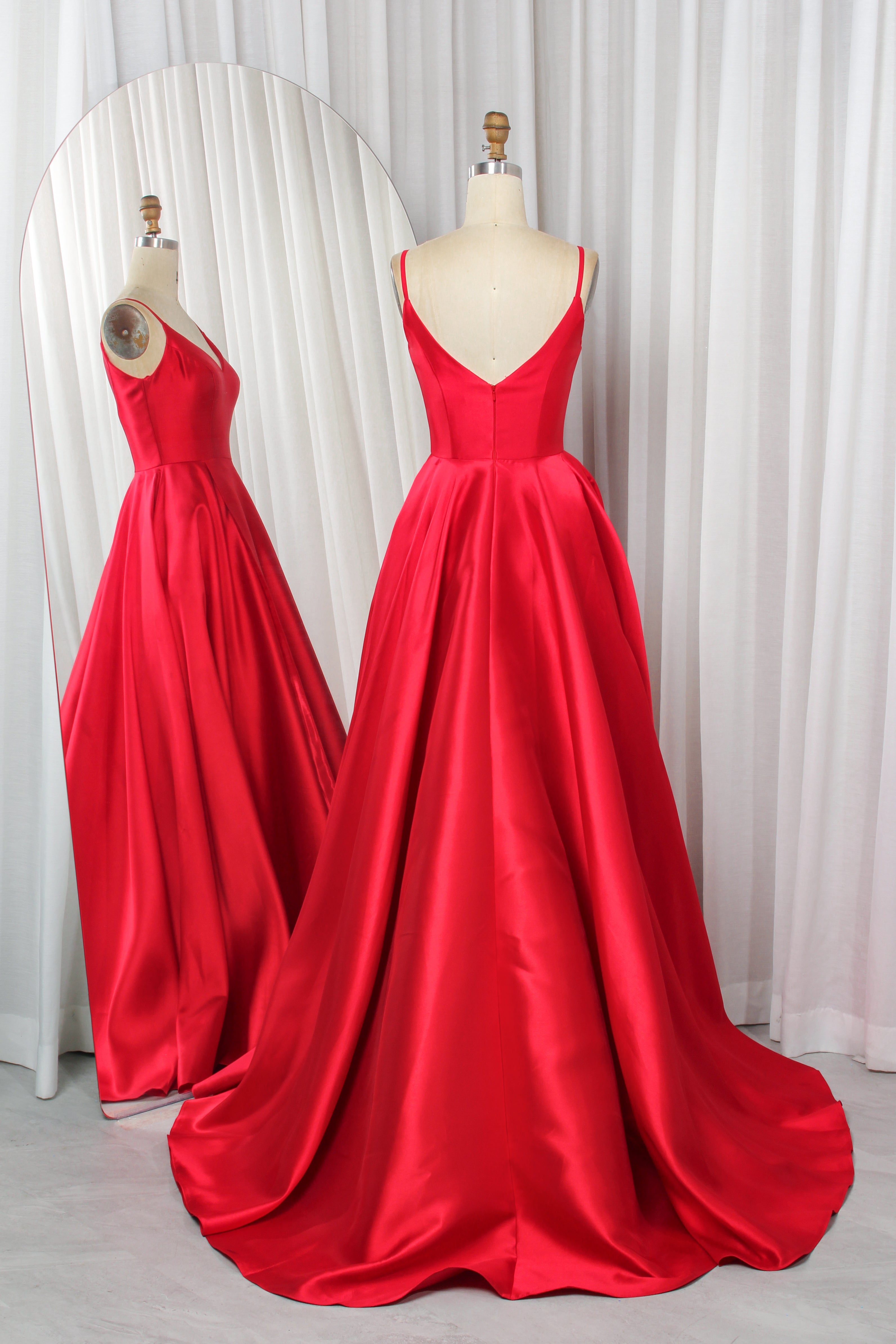 Sculptural Mikado V-Neck A-Line Prom Dress with Deep V-Back - TFB 8048 | blissfulprom
