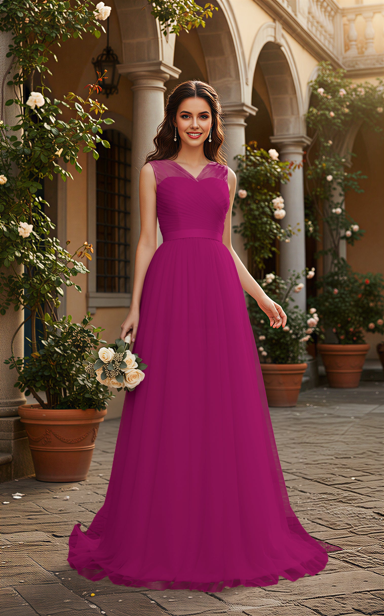 Elegant Bridesmaid Dress - Cap Sleeve Formal Gown TFB8069
