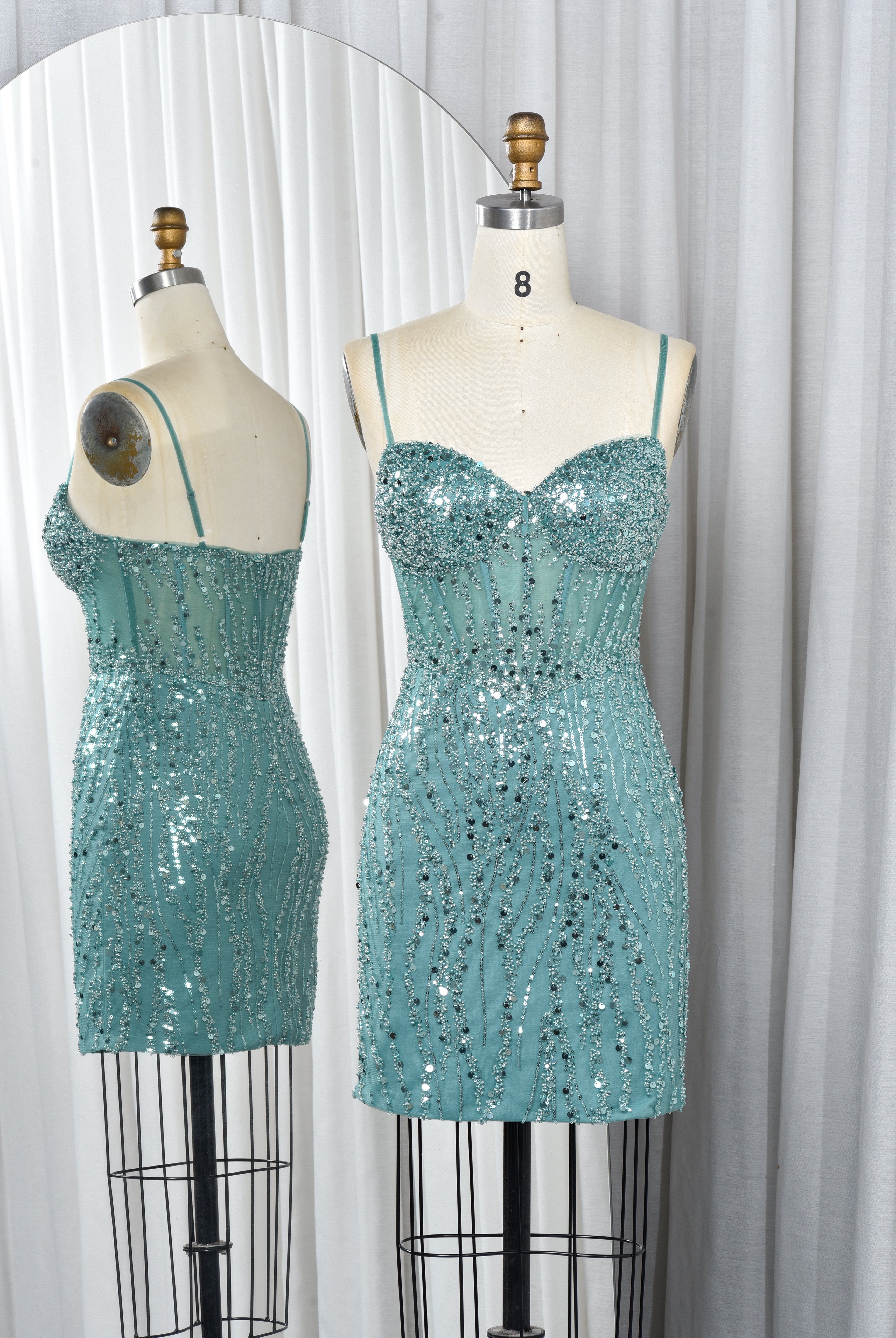 Elegant Sweetheart Sequin Homecoming Dress with Spaghetti Straps-TFB5013