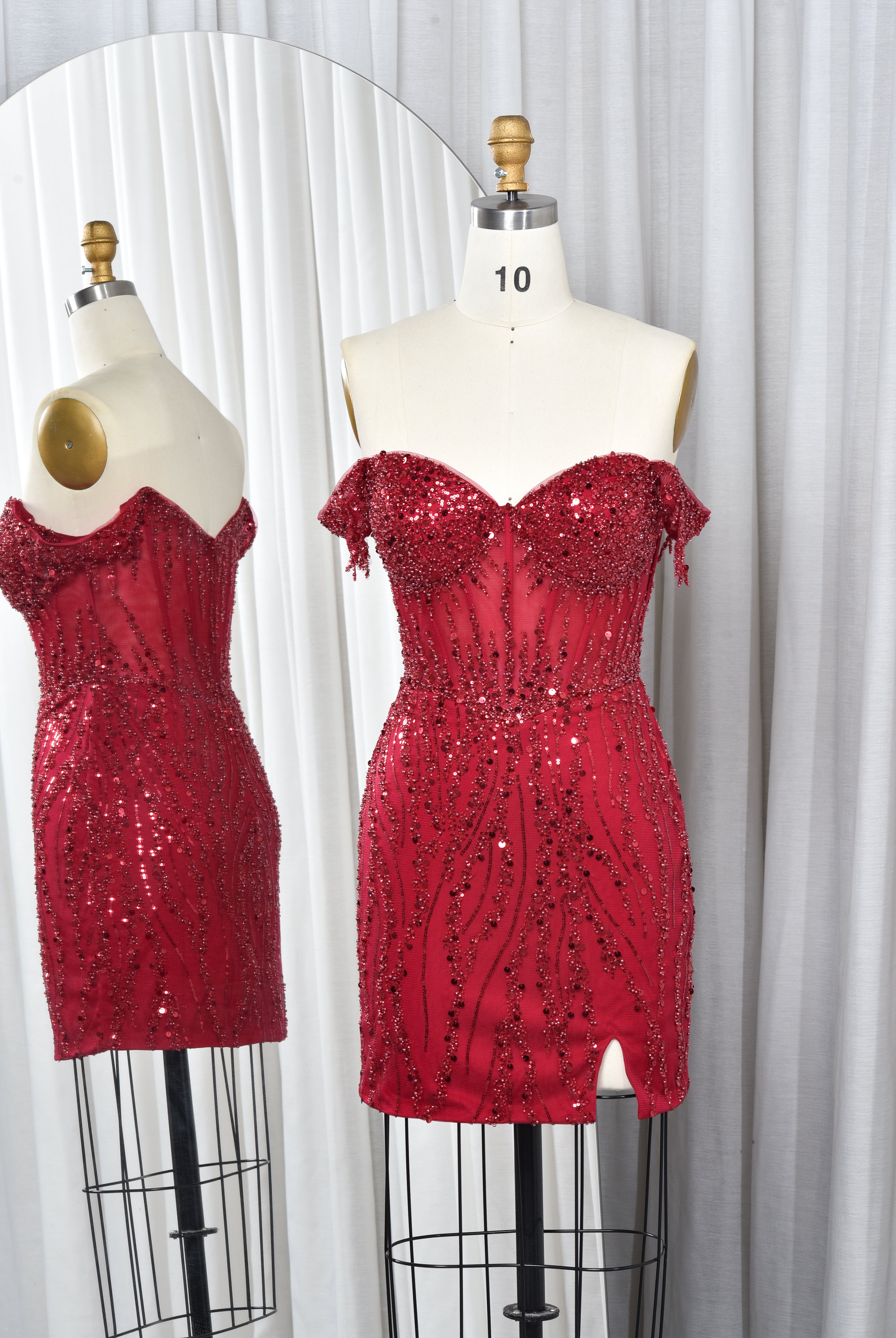 Elegant Off-Shoulder Sequin Homecoming Dress-TFB5015