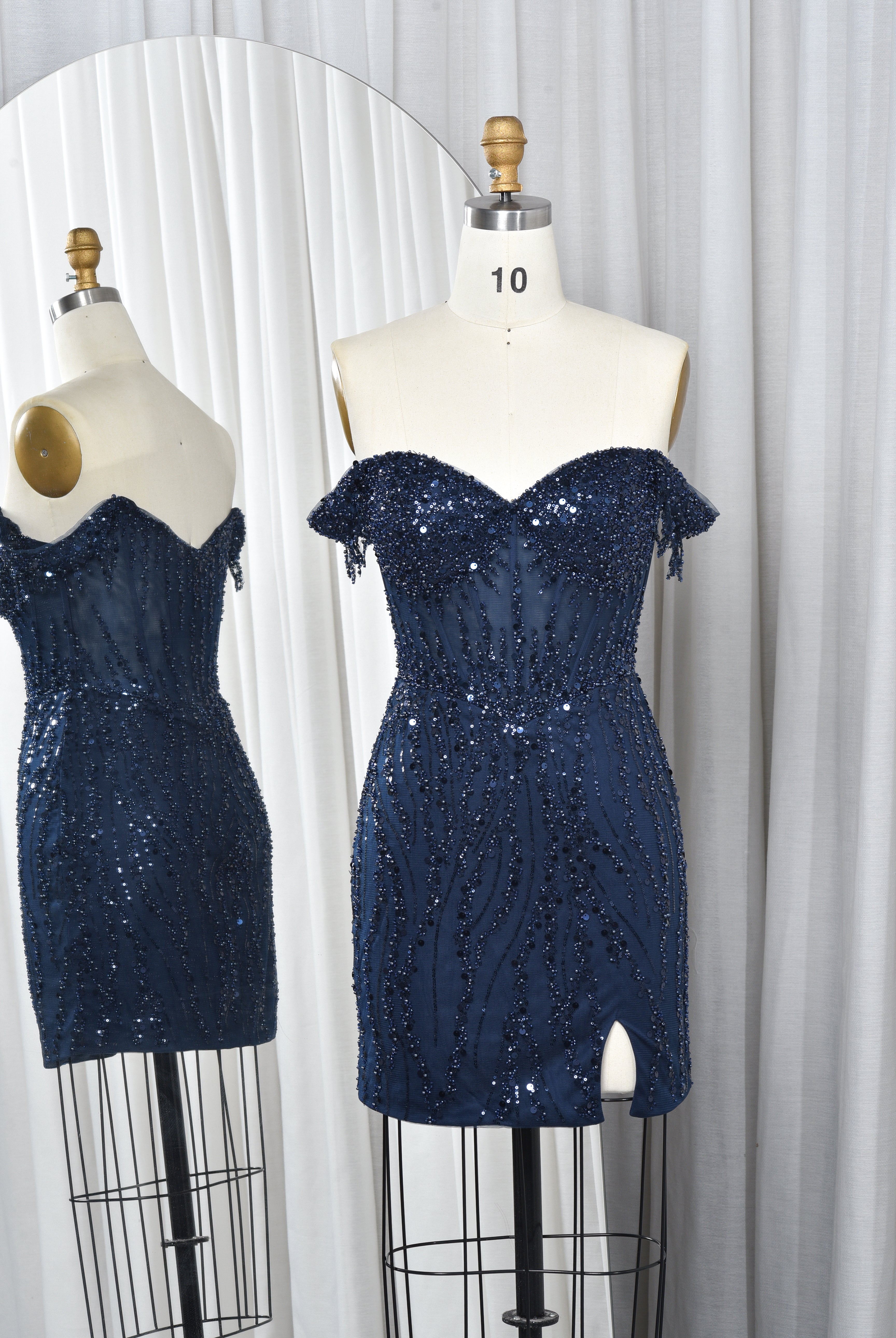 Elegant Off-Shoulder Sequin Homecoming Dress-TFB5015