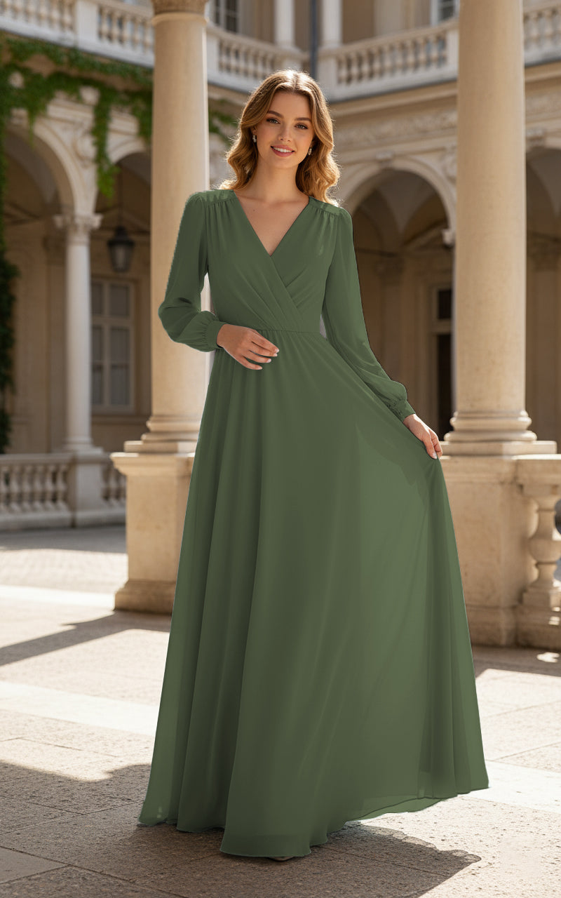 Romantic Bridesmaid Gown - Ruffled Sleeve Design TFB8068