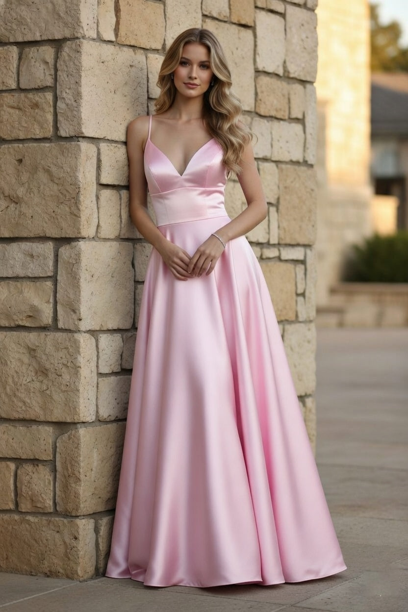 Luxurious Satin Deep V-Neck Ball Gown TFB 8004 | blissfulprom