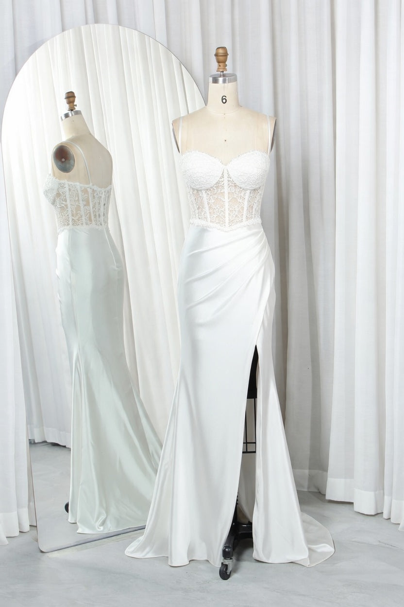 Ruched Satin Mermaid Prom Dress with Sheer Boned Corset TFB 8012 | blissfulprom