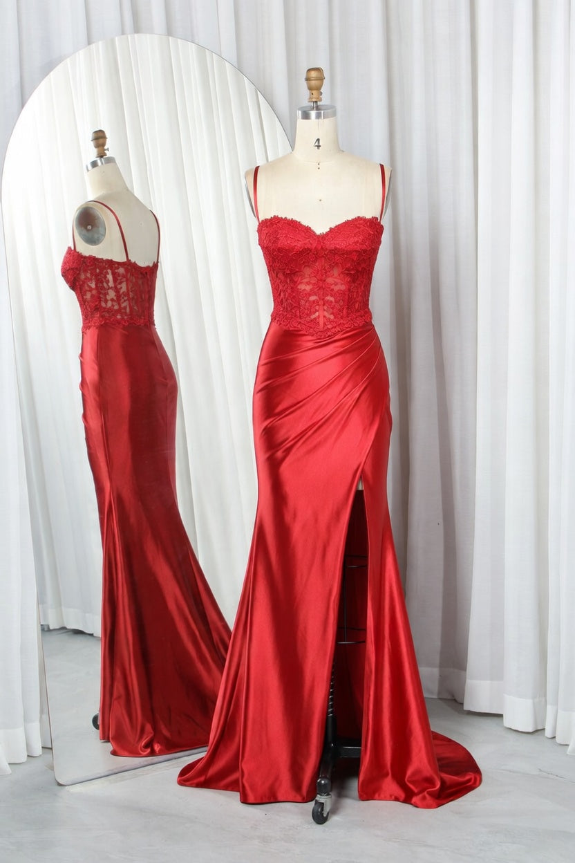 Ruched Satin Mermaid Prom Dress with Sheer Boned Corset TFB 8012 | blissfulprom