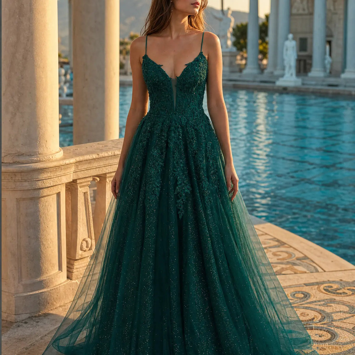 forest green lace prom dress N G1353