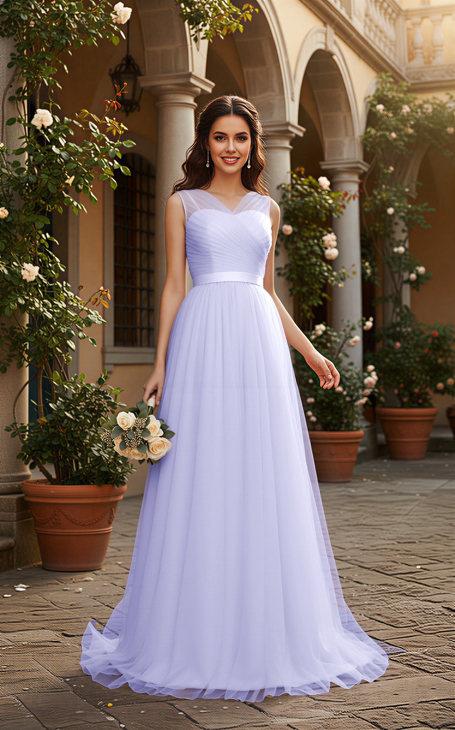 Elegant Bridesmaid Dress - Cap Sleeve Formal Gown TFB8069