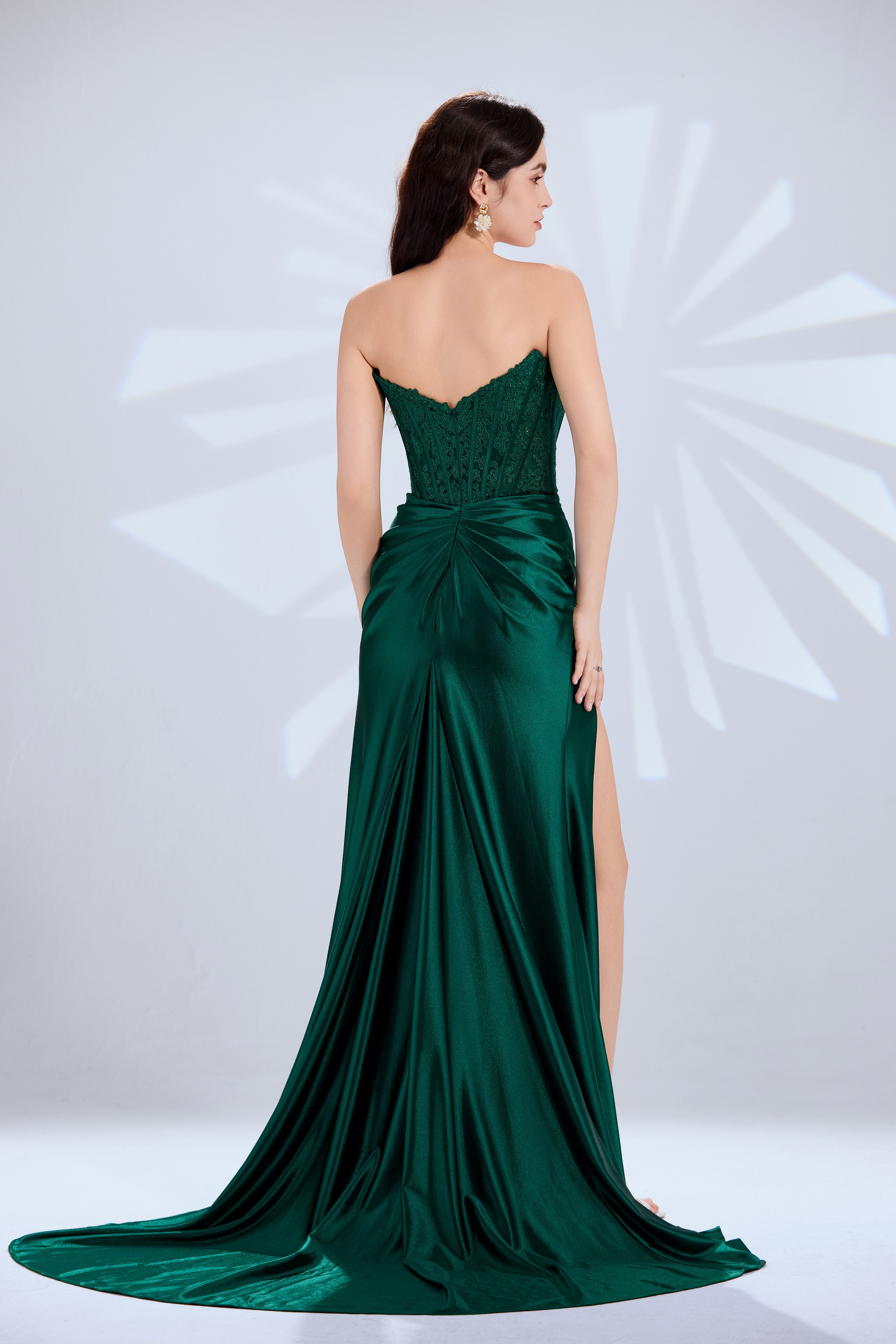 Strapless Satin Mermaid Prom Dress with Embellished Bodice and High Side Slit-TFB8015